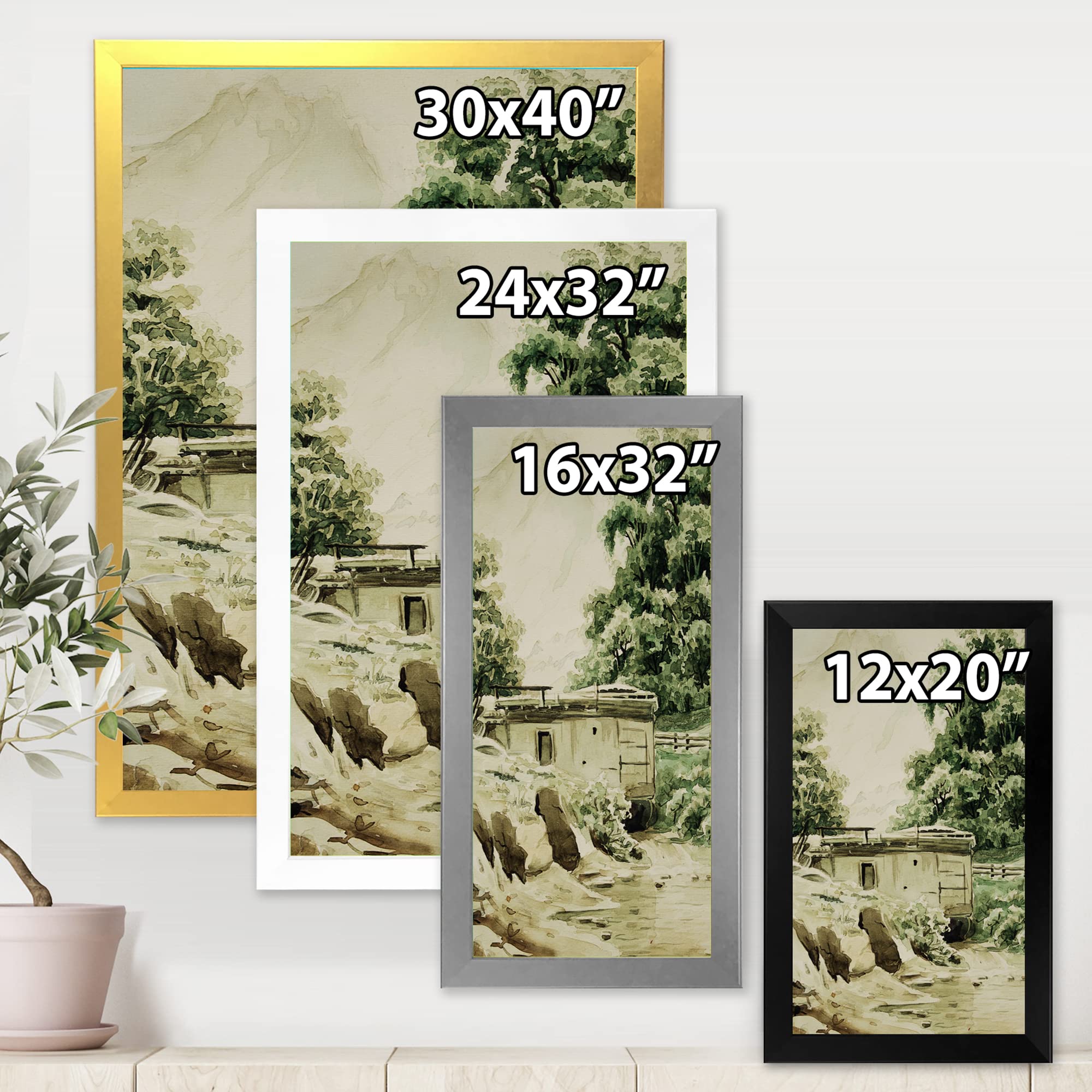 Mountain Cabin & Lodge Framed Wall Art - Rustic Home Decor for Living Room, Bedroom & Office - Scenic Landscape Painting for Cabin, Farmhouse or Lodge Interior Design