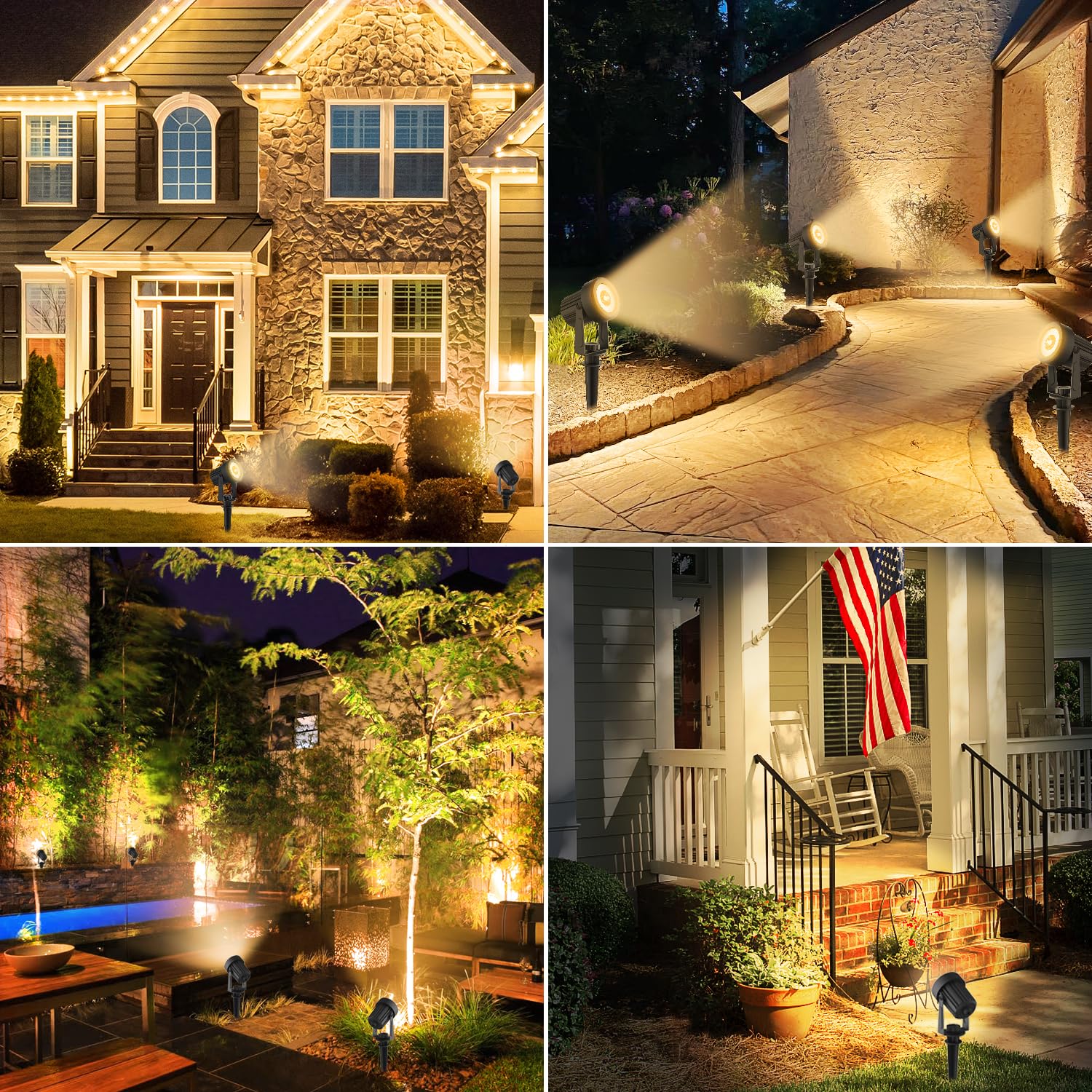 4 Pack Solar Spotlights Outdoor - IP65 Waterproof Warm White Landscape Lights for Garden, Yard, Lawn & Path | Decorative Plant Lighting for Nighttime Ambience & Safety