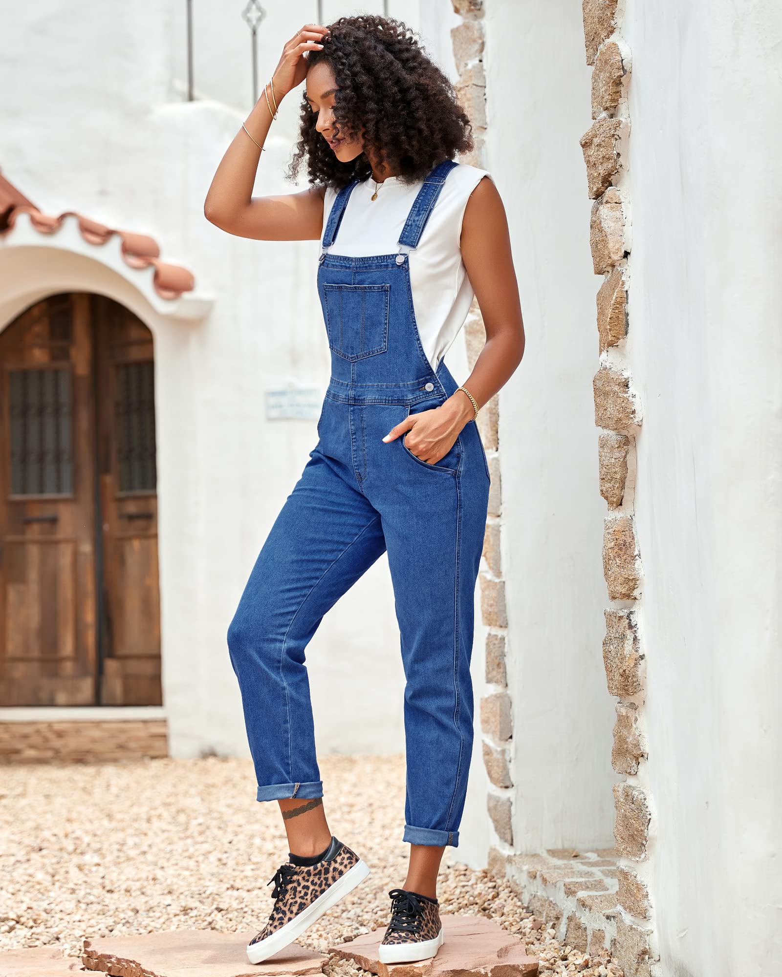 GRAPENT Women's Loose Fit Stretch Denim Overalls - Comfortable Jean Bib Jumpsuit & Overalls Pants for Casual Wear, Work, Outdoor Activities