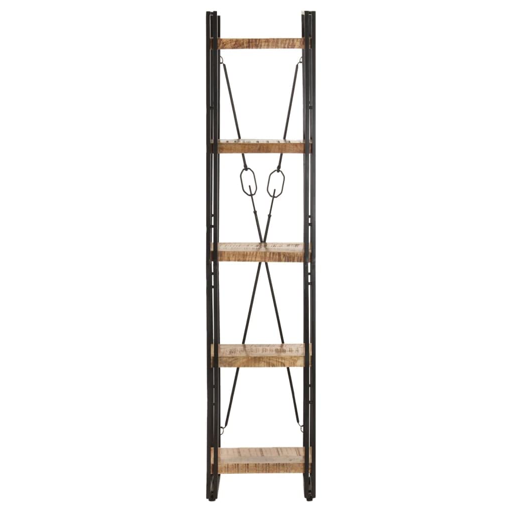5-Tier Bookcase with Storage Shelves - Solid Mango Wood Bookshelf for Bedroom, Living Room & Office - 15.4