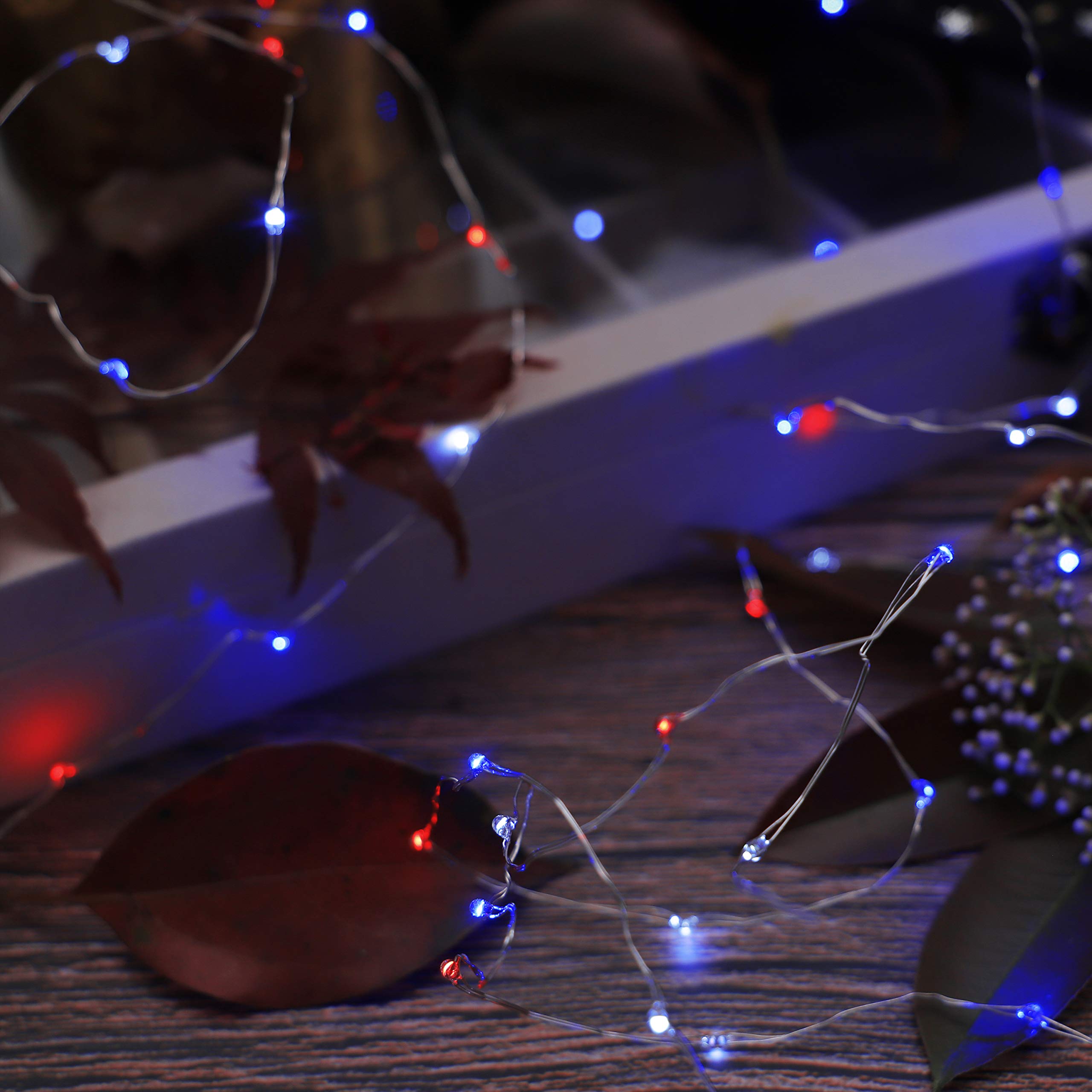 10FT Patriotic Independence String Lights with 40 LEDs - Battery Powered & Timer Remote for Outdoor, Garden, Party, and Holiday Decorations (Rice Lights)