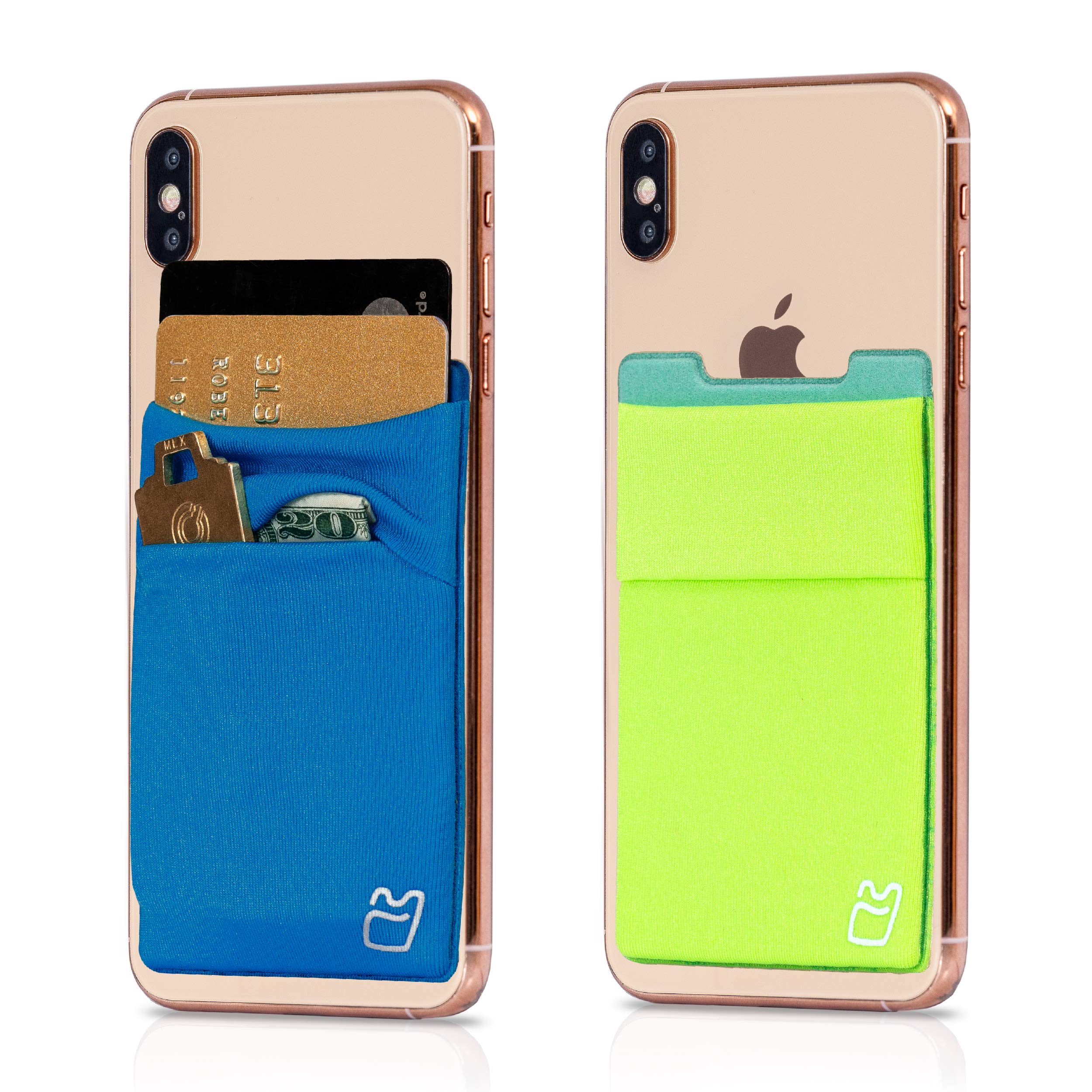 Stick-On Phone Wallet Case - Dark Blue & Neon Green Card and Money Holder for iPhone & Android | Perfect for Hands-Free Shopping, Travel & Daily Essentials