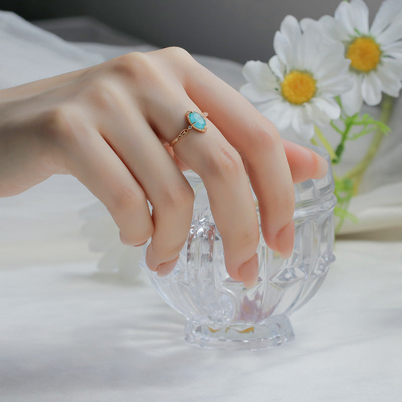 14K Gold Turquoise Clear Quartz Filigree Ring Set - Elegant Dainty Jewelry for Women | Perfect for Weddings, Parties & Everyday Wear | HJZB 360