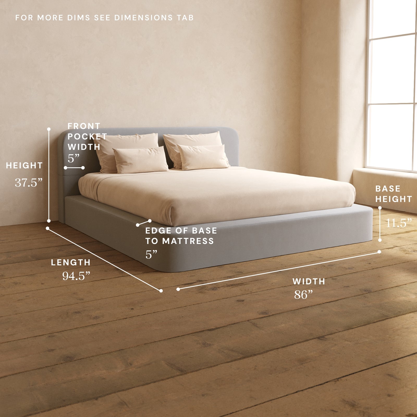 King Upholstered Platform Bed with Headboard - Micro Chenille Fabric in Pumice Color | Modern Bedroom Furniture for Master & Guest Rooms