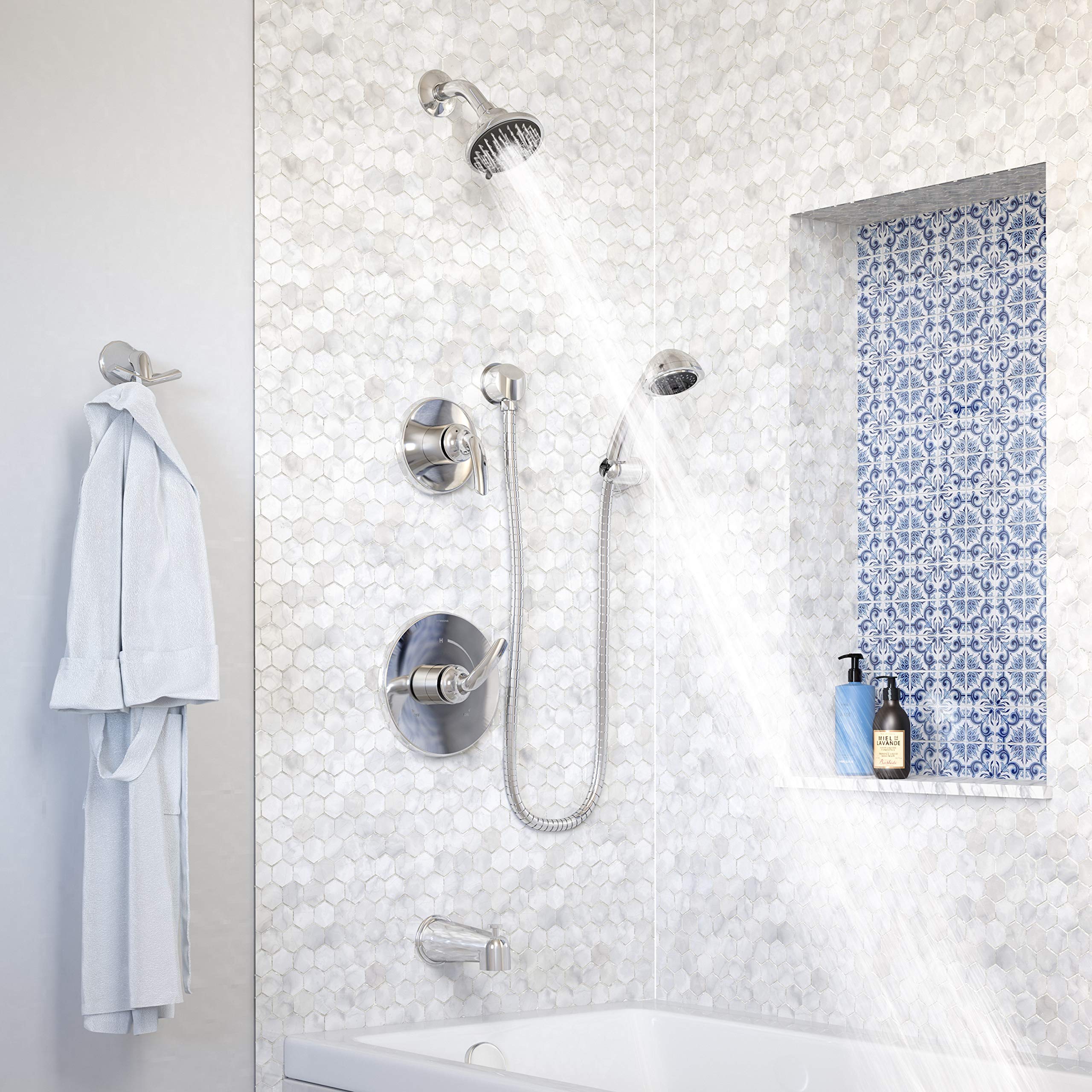 Symmons 5506-1.5-TRM Elm 2-Handle Tub and Shower Faucet Trim with 5-Spray Showerhead & 3-Spray Hand Shower in Polished Chrome (Valves Sold Separately) - Perfect for Bathroom Renovation and Luxury Spa Experience