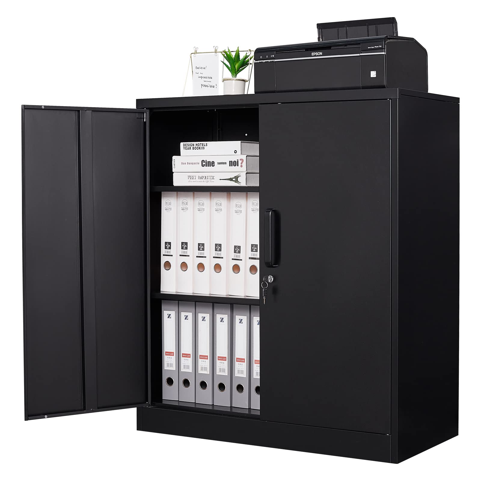 Heavy Duty 2-Door Metal Storage Cabinet with Lock & Adjustable Shelves - Secure Steel File Cabinet for Office, Home, Garage - Perfect for Organizing Tools, Documents & Supplies
