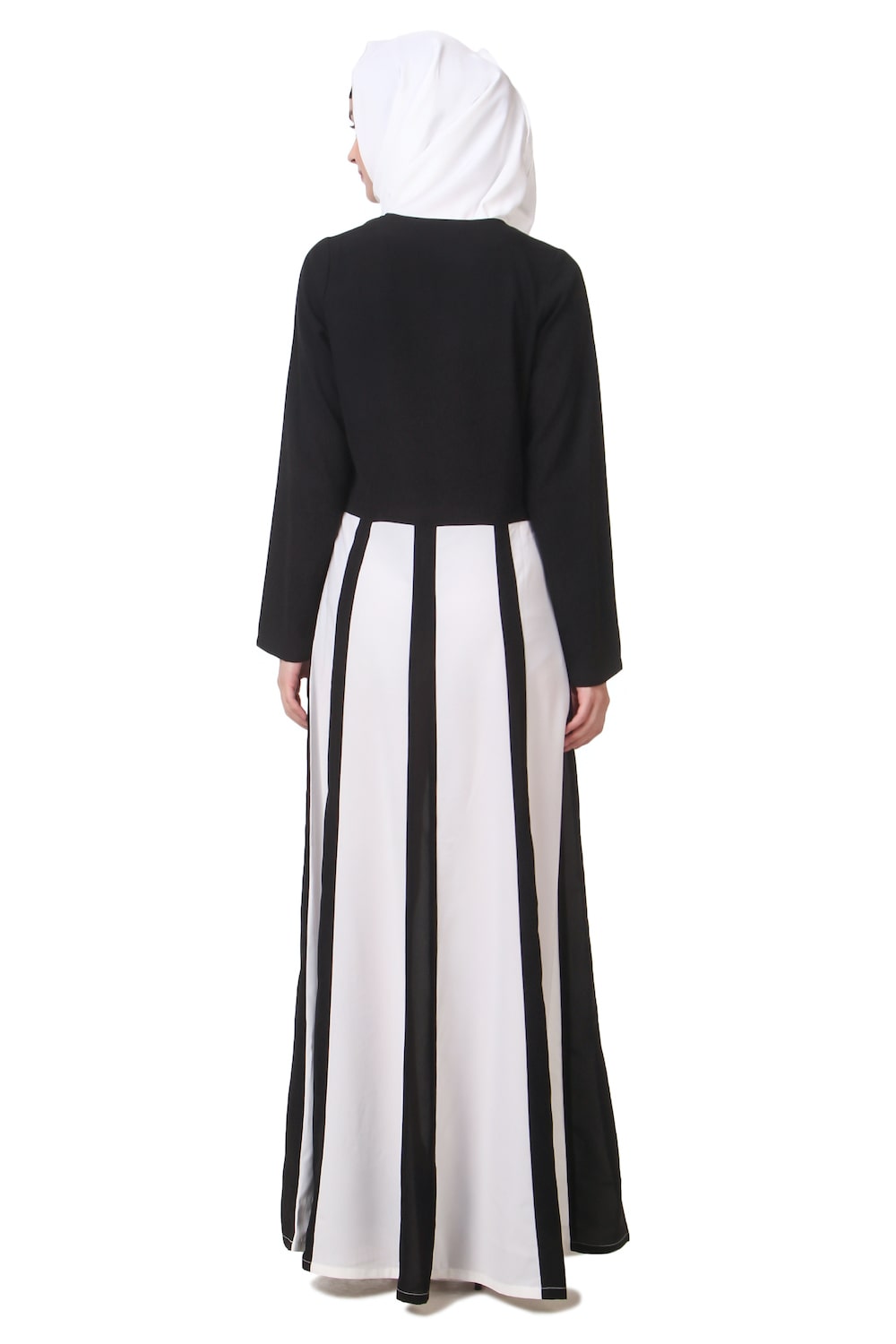 Elegant Black and White Multi-Panel Anarkali Abaya Dress for Women - Perfect for Eid, Weddings & Special Occasions