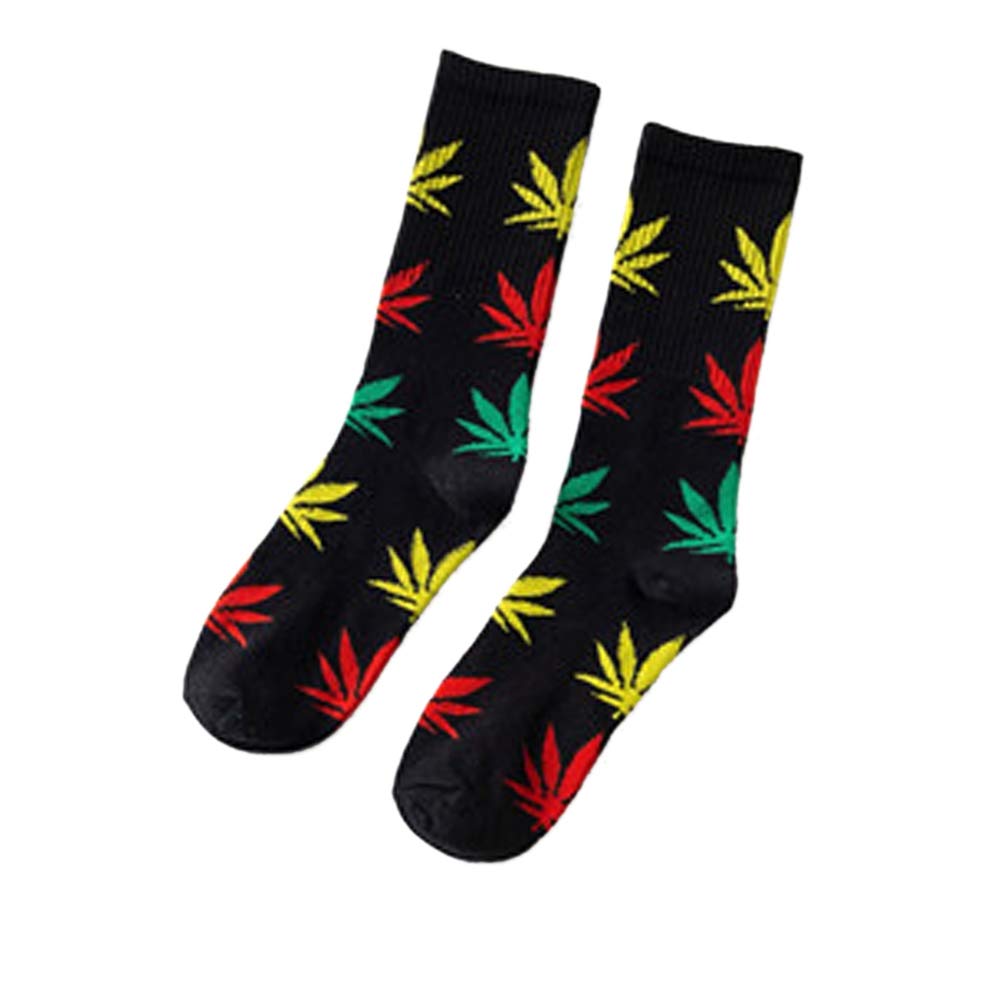 ASWER Men's 6-Pack Maple Leaf Print Cotton Athletic Crew Socks - Comfortable & Breathable for Running, Hiking & Daily Wear
