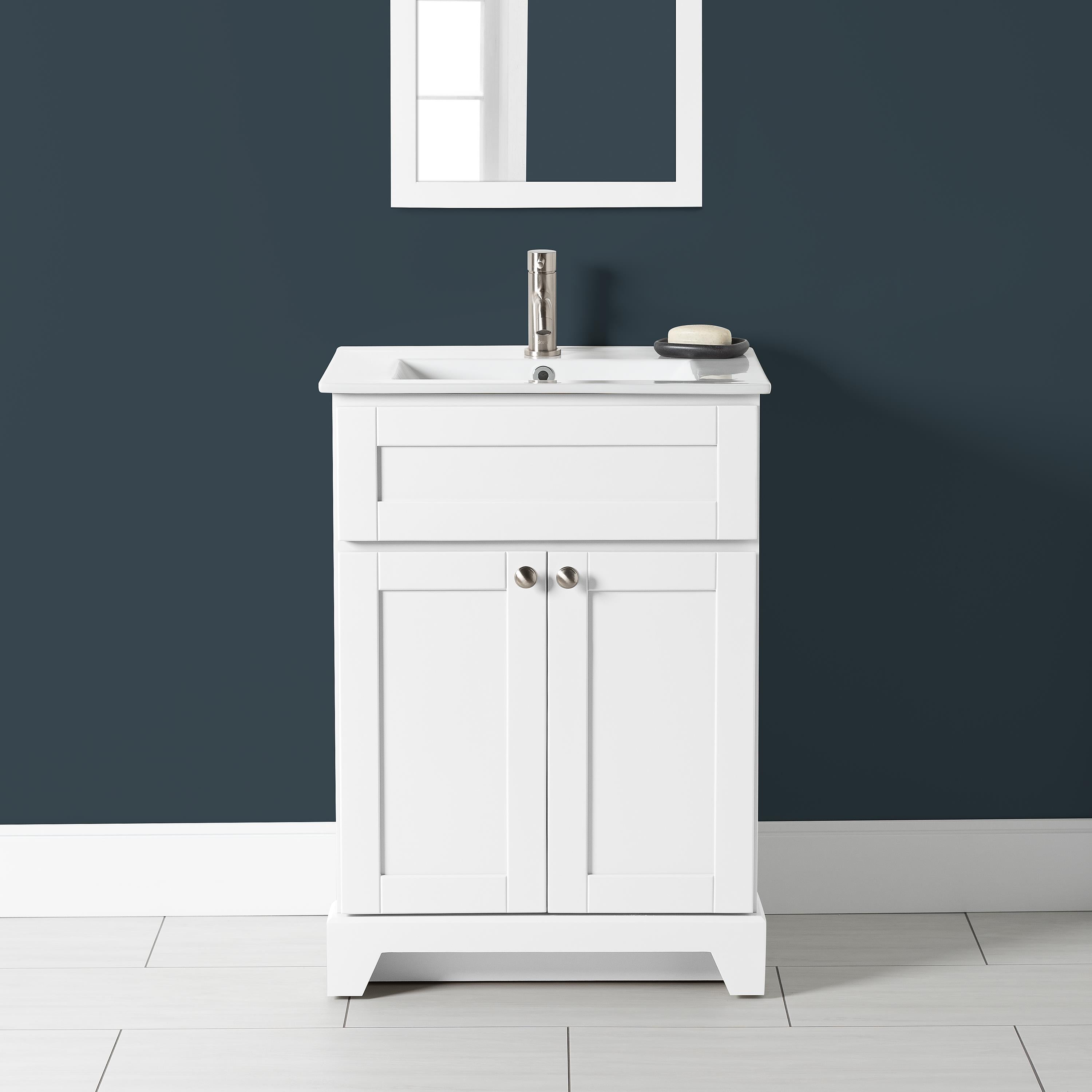 Stonewood 24 x 18 Inch Bathroom Vanity with Porcelain Top - Modern Bathroom Storage Cabinet for Small Spaces, Perfect for Apartments and Powder Rooms