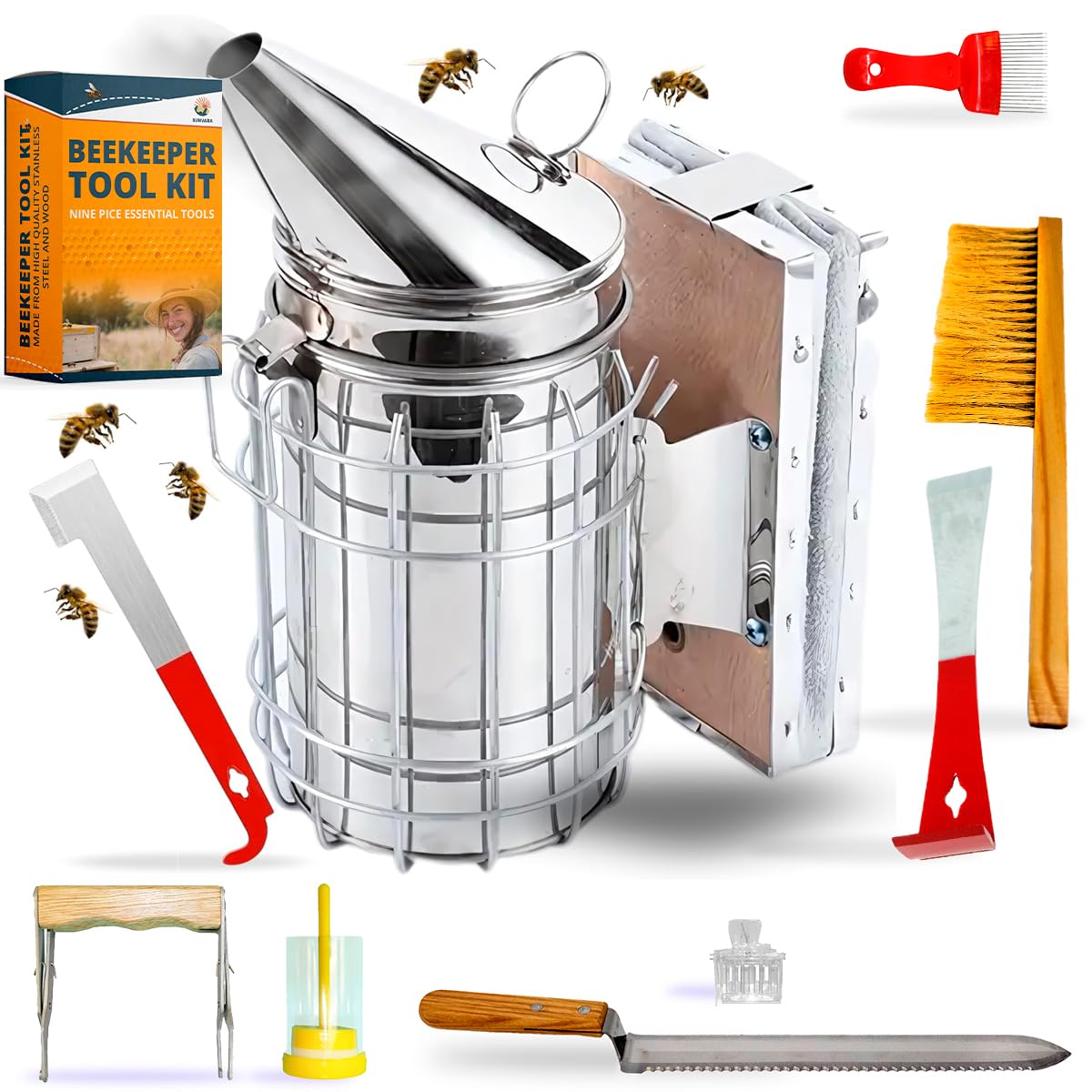 Bee Keeping Starter Kit - Essential Beekeeping Supplies & Equipment with Honey Bee Hive Tools, Bee Smoker, and Protective Gear for Beginners & Backyard Beekeepers