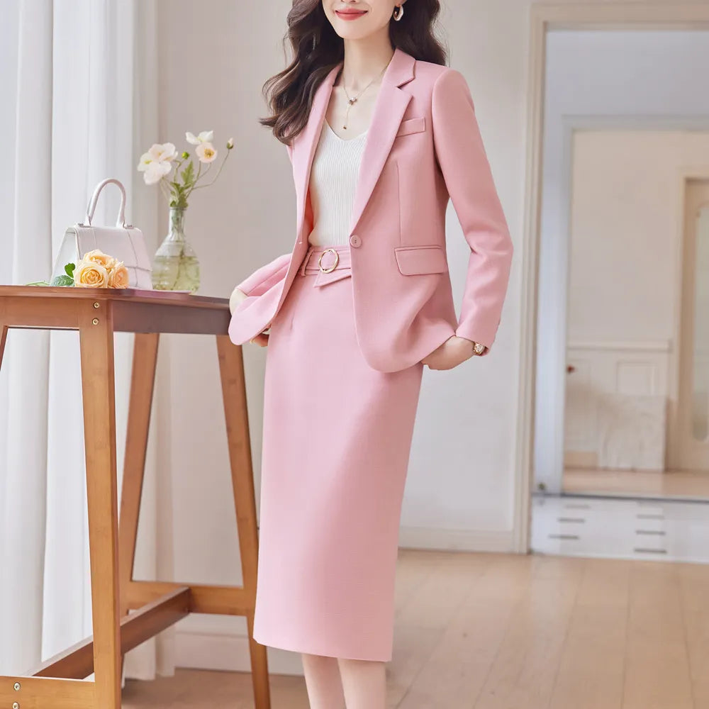 Elegant Autumn Formal Blazer & Skirt Set for Women | Korean Style Business Office Suit | 2-Piece Work Jacket Outfit | 2024 Winter Collection | Perfect for Business Meetings, Office Wear & Professional Events