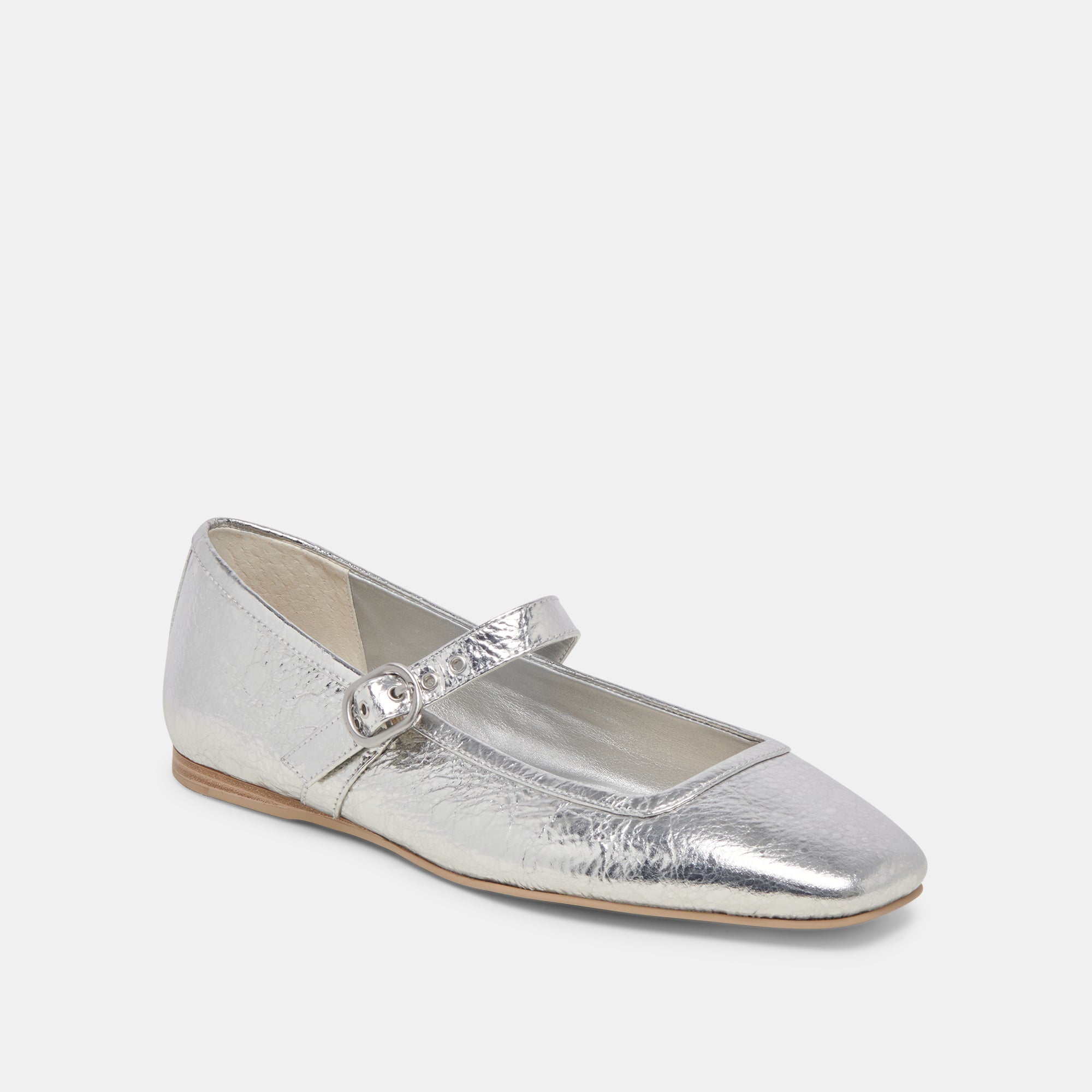 RODNI Women's Silver Distressed Leather Ballet Flats - Comfortable & Stylish for Work, Casual Outfits & Everyday Wear