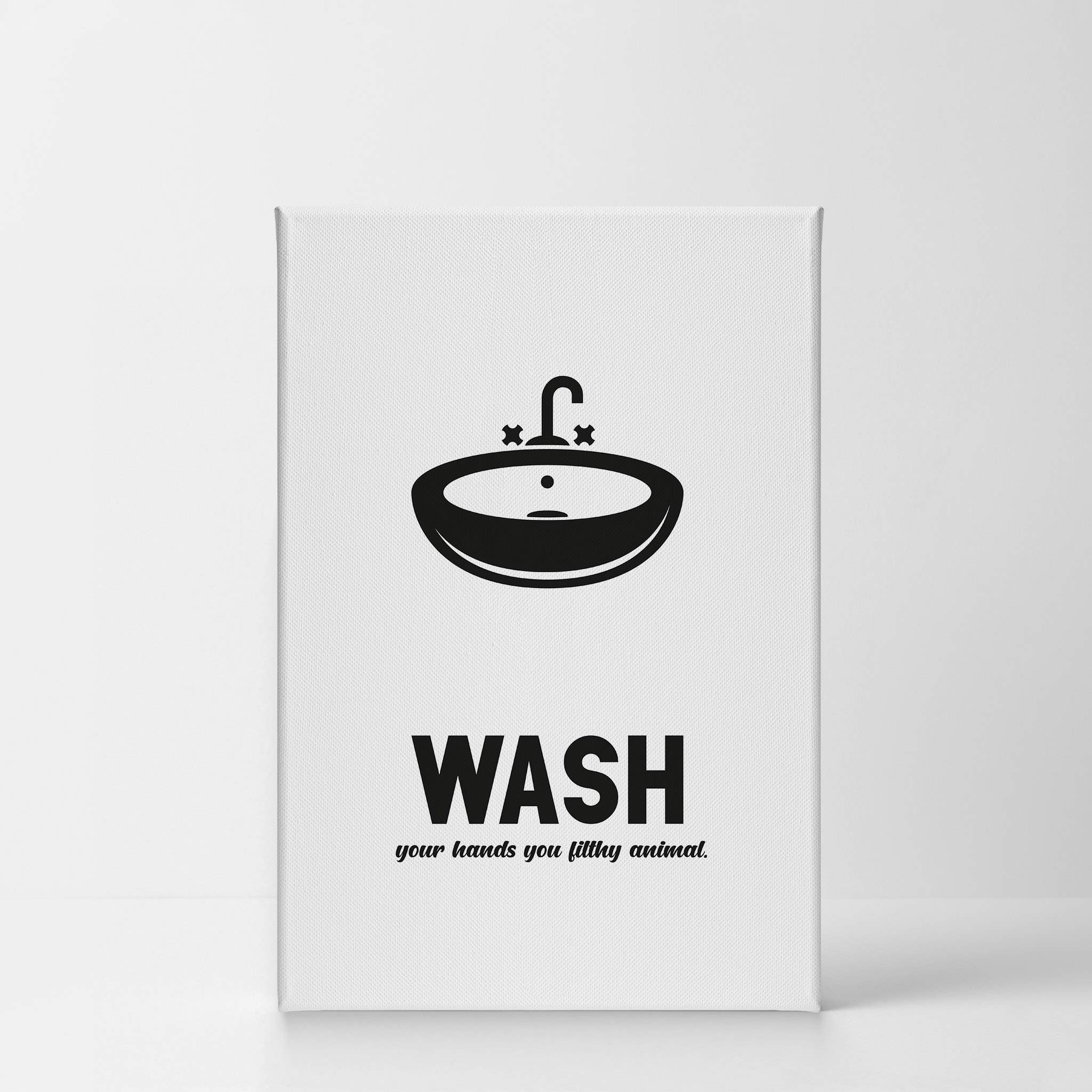 Funny Bathroom Sign Canvas Print - 'Wash Your Hands You Filthy Animal' Quote Wall Art | Ready to Hang Home Decor (36x24 Inches) | Perfect for Bathroom, Restroom & Laundry Room Humor | Made in USA