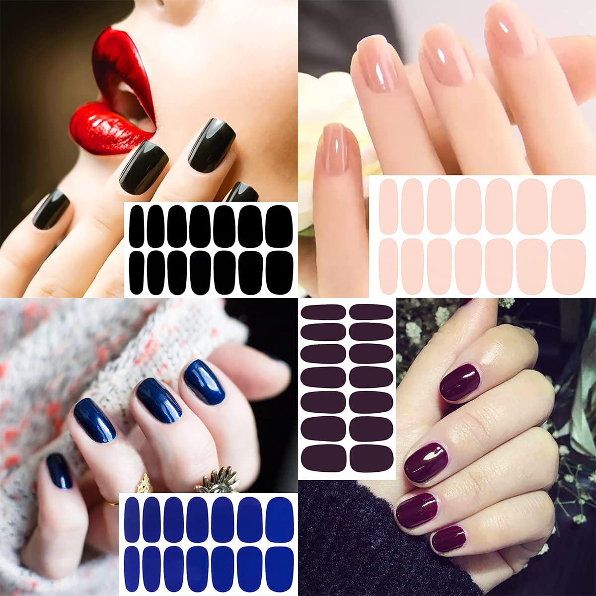 JERCLITY 24 Sheets Glitter Solid Color Nail Polish Strips - Self-Adhesive Nail Wraps with Nail File - Easy Nail Art Stickers for Women - Perfect for Parties, Weddings & Daily Manicures