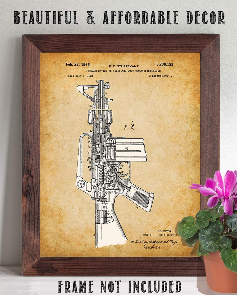 M16 Rifle Patent Art Print - 11x14 Inches Unframed Gun Wall Decor - Perfect for Man Cave, Office & Shooting Range - Unique Gift for Gun Owners & Firearms Enthusiasts Under $20
