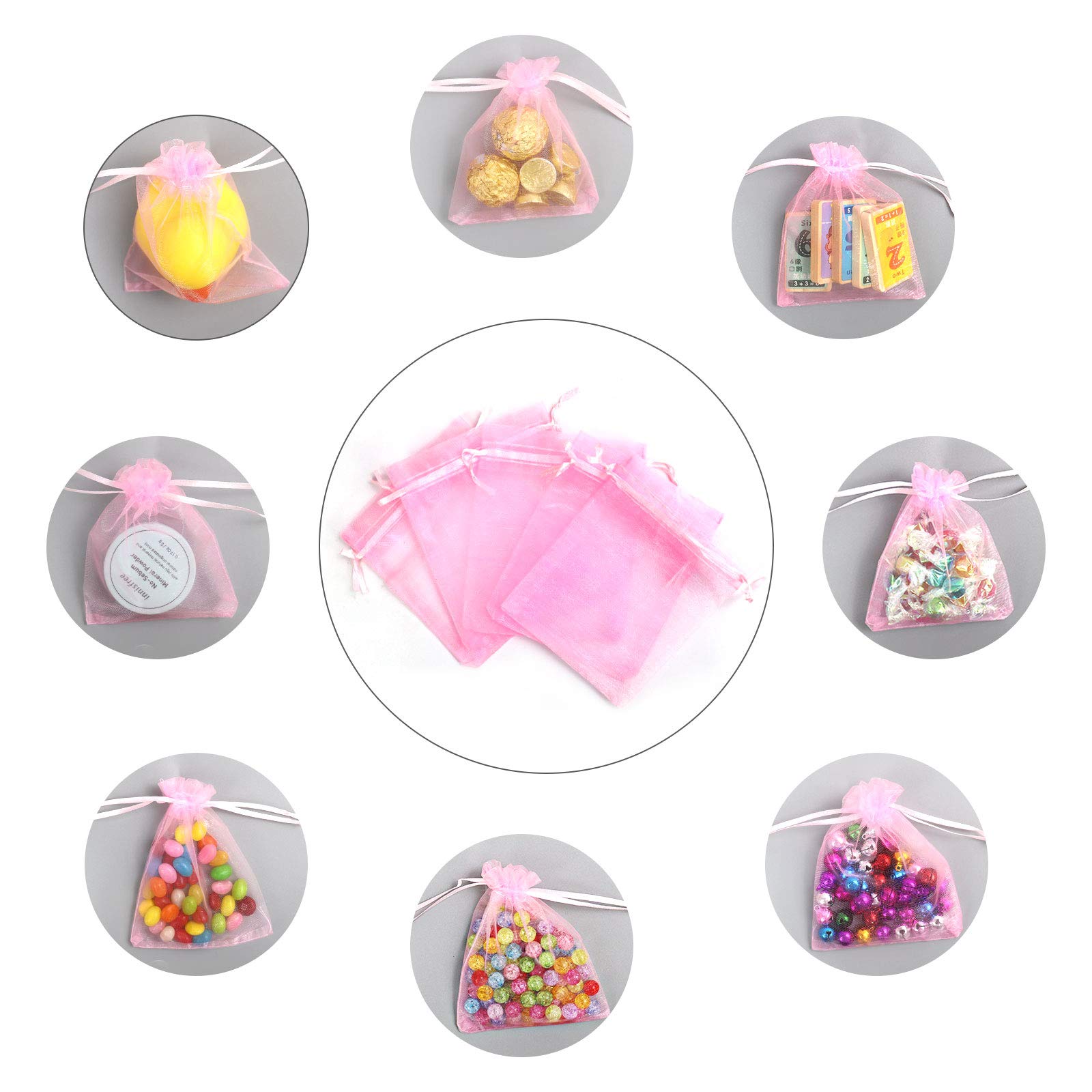 Lautechco 100Pcs 3x4 Inch Pink Organza Drawstring Gift Bags - Elegant Mesh Favor Pouches for Christmas Presents, Wedding Favors, Party Decorations & Jewelry Packaging