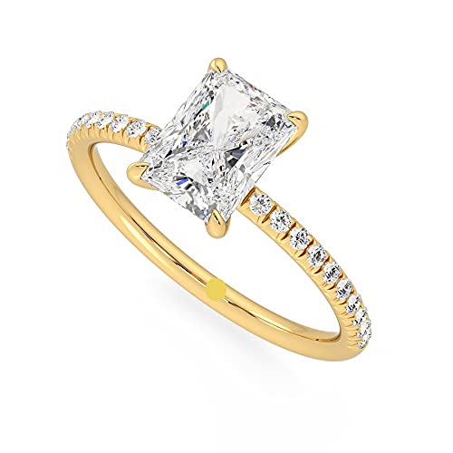 1.50 Carat 8x6mm Radiant Cut Solitaire Moissanite Engagement Ring in 14K Gold with Accent Stones for Women - D-VVS1 Clarity, Sparkling Wedding & Proposal Jewelry Gift for Her