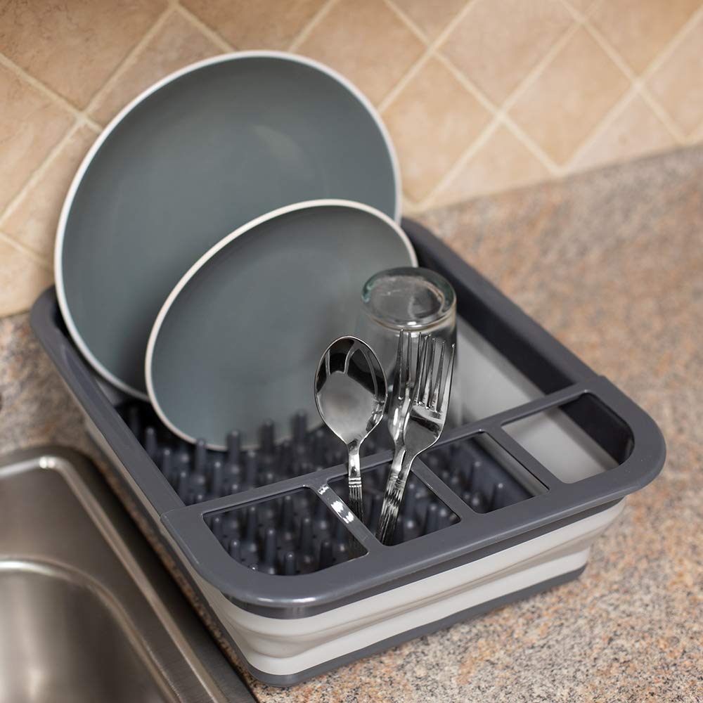 Foldable Dish Drying Rack for Kitchen Counter | Space-Saving Collapsible Dish Drainer with 4 Compartments - Perfect for Small Kitchens, Apartments & RV Use | Quick-Drying Utensil Organizer for Sink or Countertop Storage