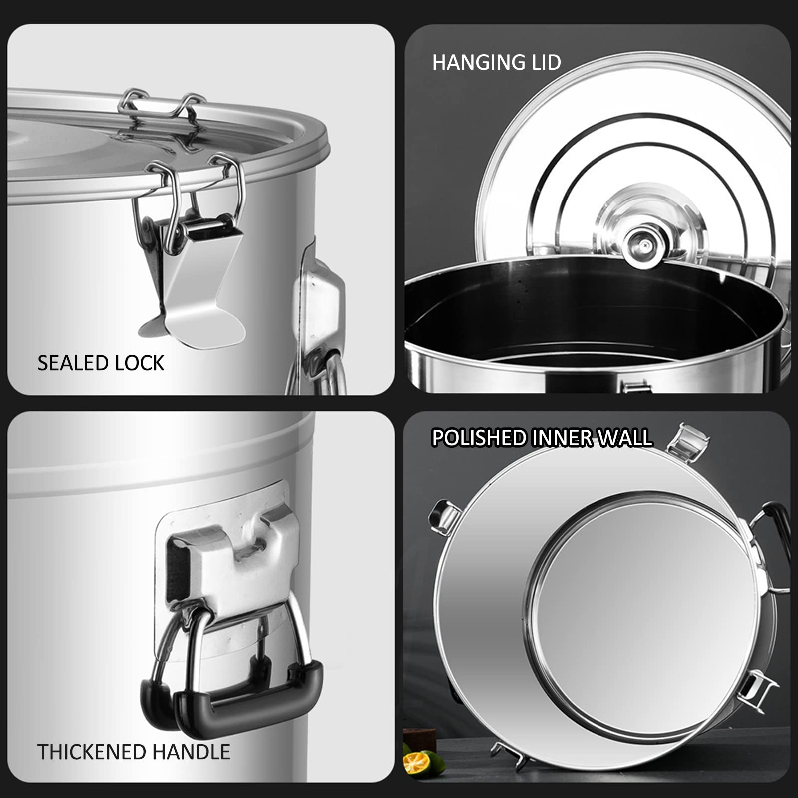 304 Stainless Steel 75L Airtight Milk Can with Silicone Seal - Food Grade Liquid & Solid Storage Container with Carry Handle - Perfect for Farm Milk Transport, Restaurant Bulk Storage & Home Pantry Organization