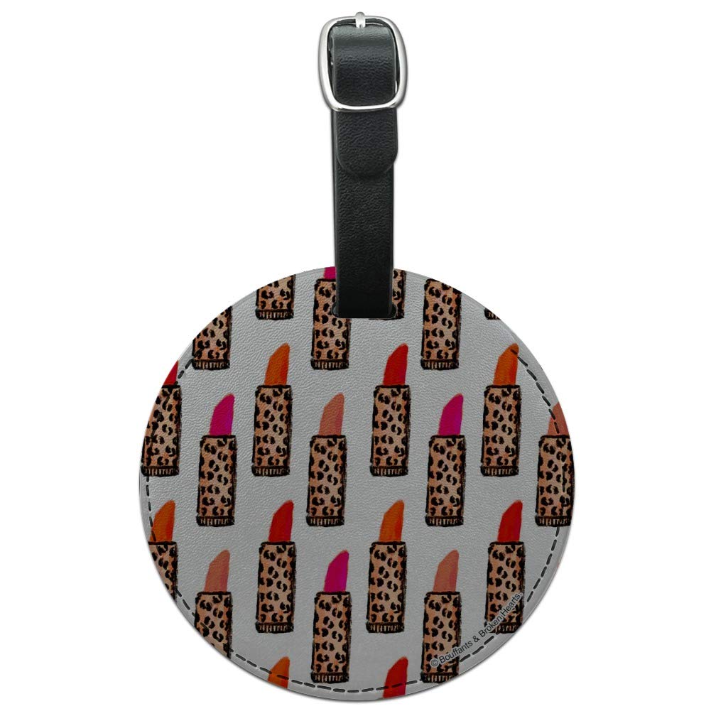 Leopard Print Lipstick Round Leather Luggage Tag - Stylish Suitcase ID Card Holder for Carry-On Bags | Perfect for Travel, Business Trips & Vacation Identification