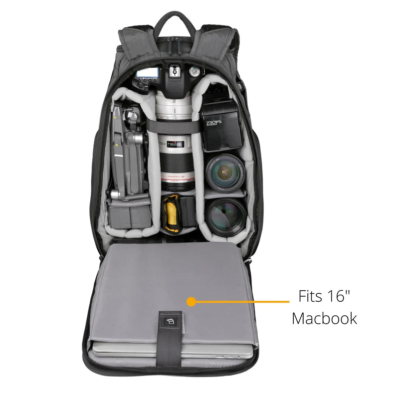 VEO Adaptor R48 Gray Camera Backpack with USB Charging Port & Rear Access - Waterproof DSLR Bag for Photographers, Travel & Outdoor Adventures