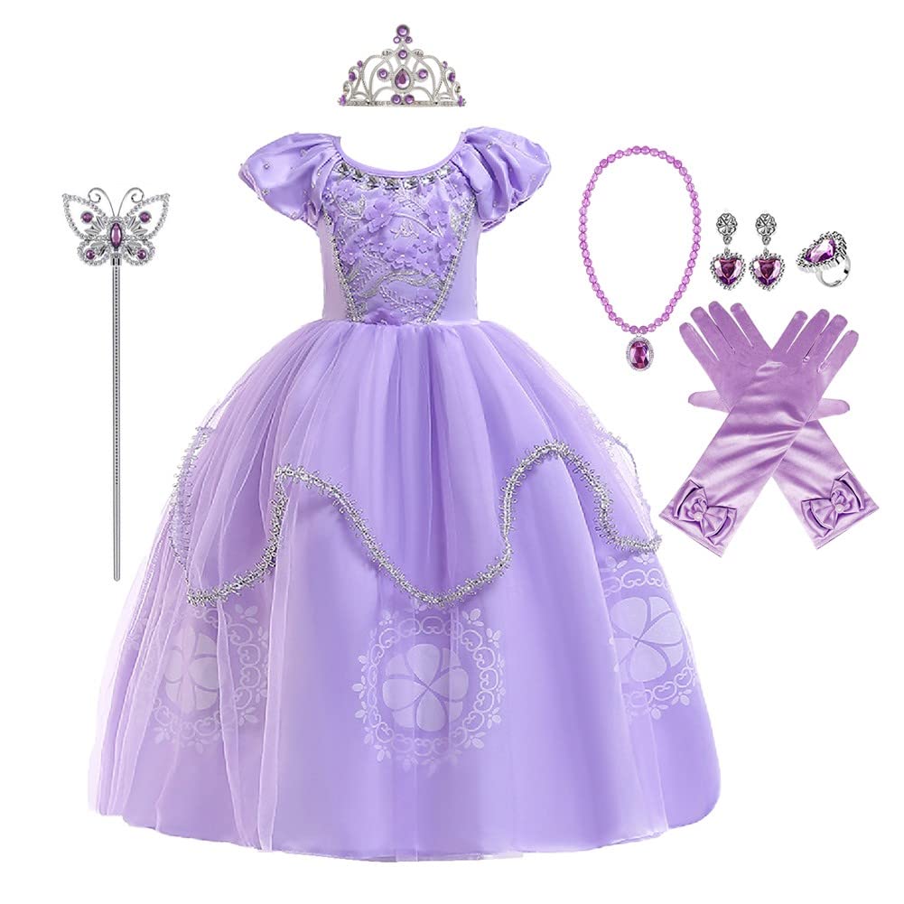**Sofia Princess Birthday Dress for Girls | Rapunzel Halloween Costume & Christmas Party Gown with Accessories | Perfect for Pageants, Evening Parties & Dress-Up Play**