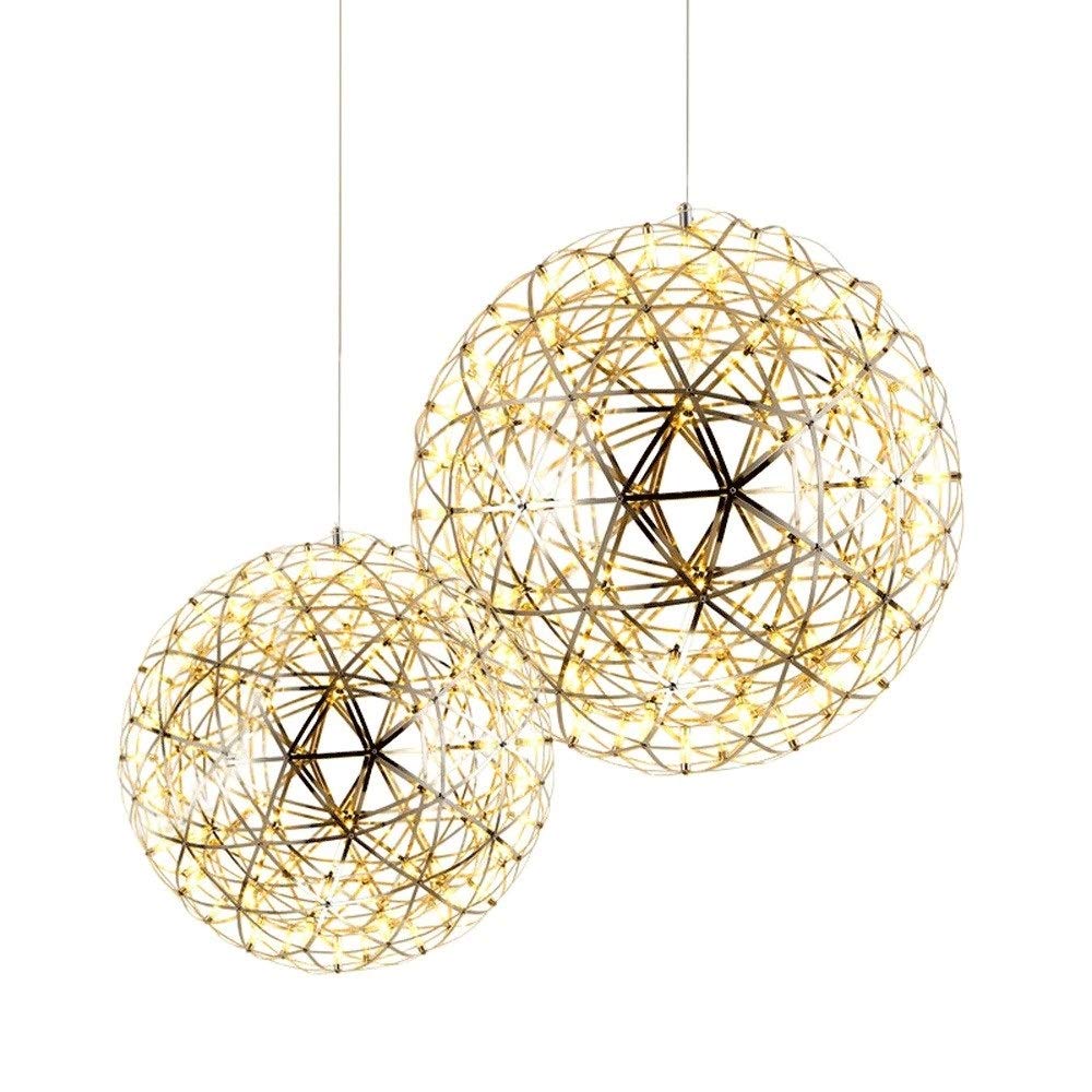 Modern LED Chandelier Ceiling Lamp - Warm White Firework Spark Ball Design, Stainless Steel Spherical Pendant Light for Dining Room, Living Room, Bedroom & Hallway Decoration