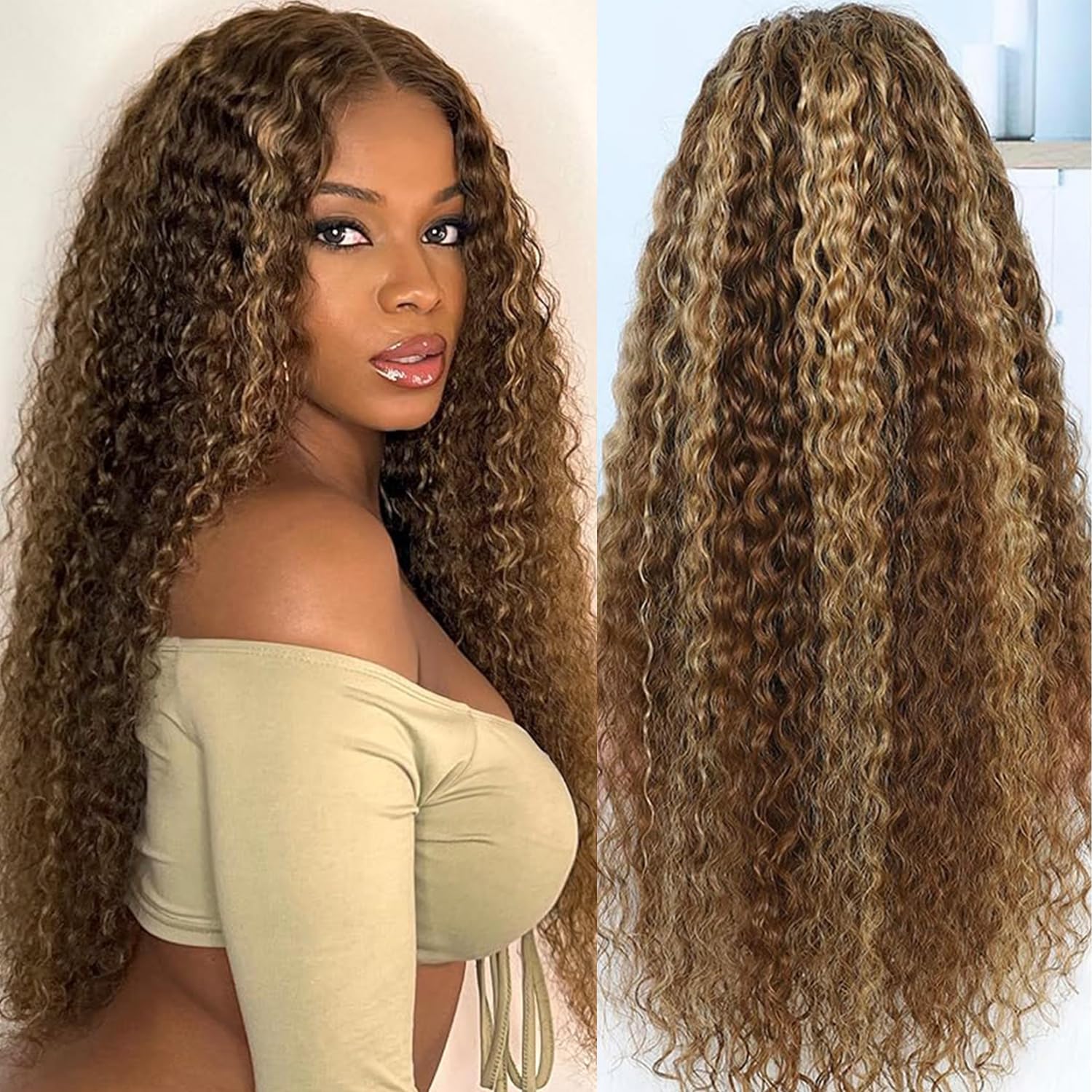 13x6 HD Transparent Lace Front Wig - 180% Density Human Hair Deep Wave Ombre (4/27) - Glueless Curly Lace Wig with Baby Hair for Black Women - 26 Inch Length - Perfect for Daily Wear, Special Occasions & Protective Styling