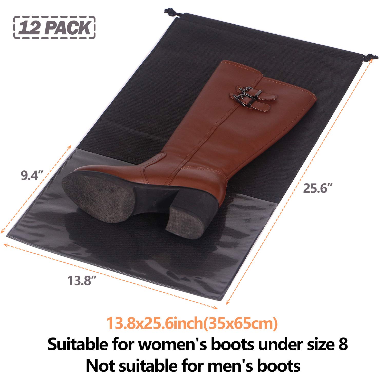 DIOMMELL 12 Pack Tall Boot Bags for Women - Waterproof Non-Woven Shoe Protector Covers with Drawstring Rope - Travel Shoe Storage Organizer Pouch for Boots, Shoes & Footwear - Perfect for Travel, Storage & Closet Organization