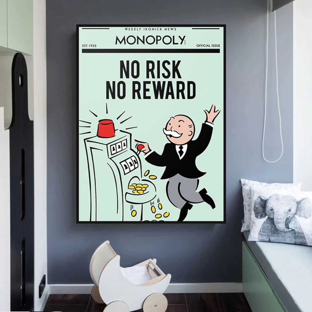 Alec Monopoly No Risk No Reward Playing Card Canvas Wall Art - Modern Pop Art Decor for Living Room, Bedroom & Office