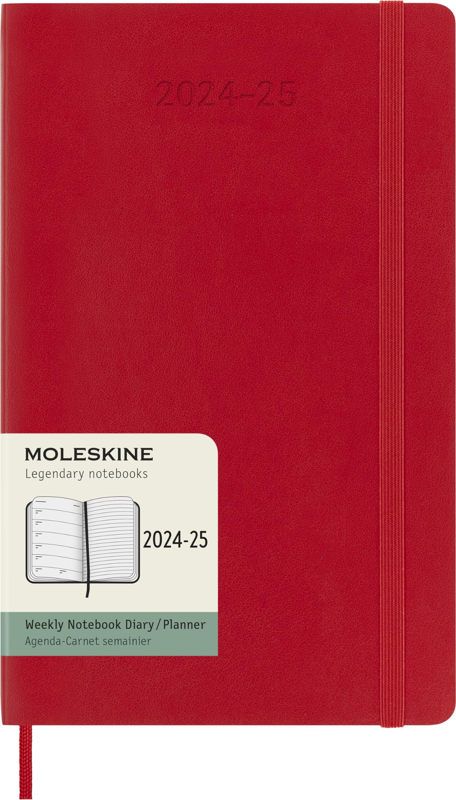 Moleskine 2024-2025 Weekly Planner - 18 Month Calendar with Notes Section, Soft Cover & Elastic Closure, Large 13x21cm Scarlet Red - Perfect for Work, School & Personal Organization
