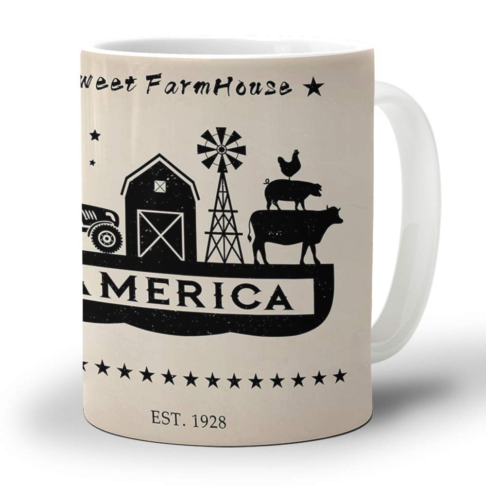 Vintage Farmhouse Ceramic Coffee Mug - Retro Barnyard Tractor & Windmill Design - Microwave & Dishwasher Safe - Perfect for Hot Cocoa, Tea or Coffee - Ideal for Office, Home or Gift Giving - Great for Morning Brews, Afternoon Tea & Cozy Evenings