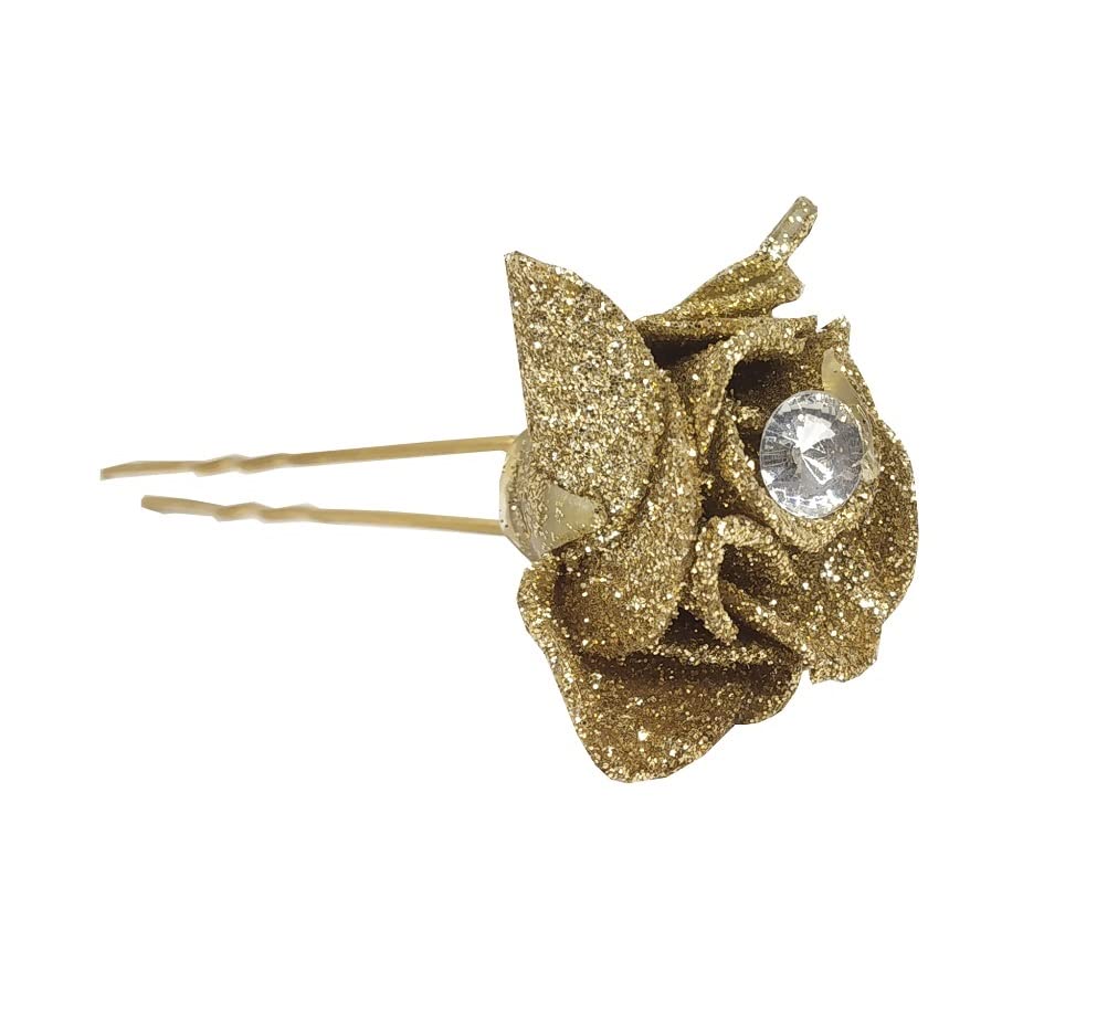12Pcs Gold Plated Crystal Diamond Flower U-Shaped Hair Pins for Bridal Salon, Wedding Bun, and Formal Hairstyles - Elegant Pearl Hair Accessories for Women (9cm)