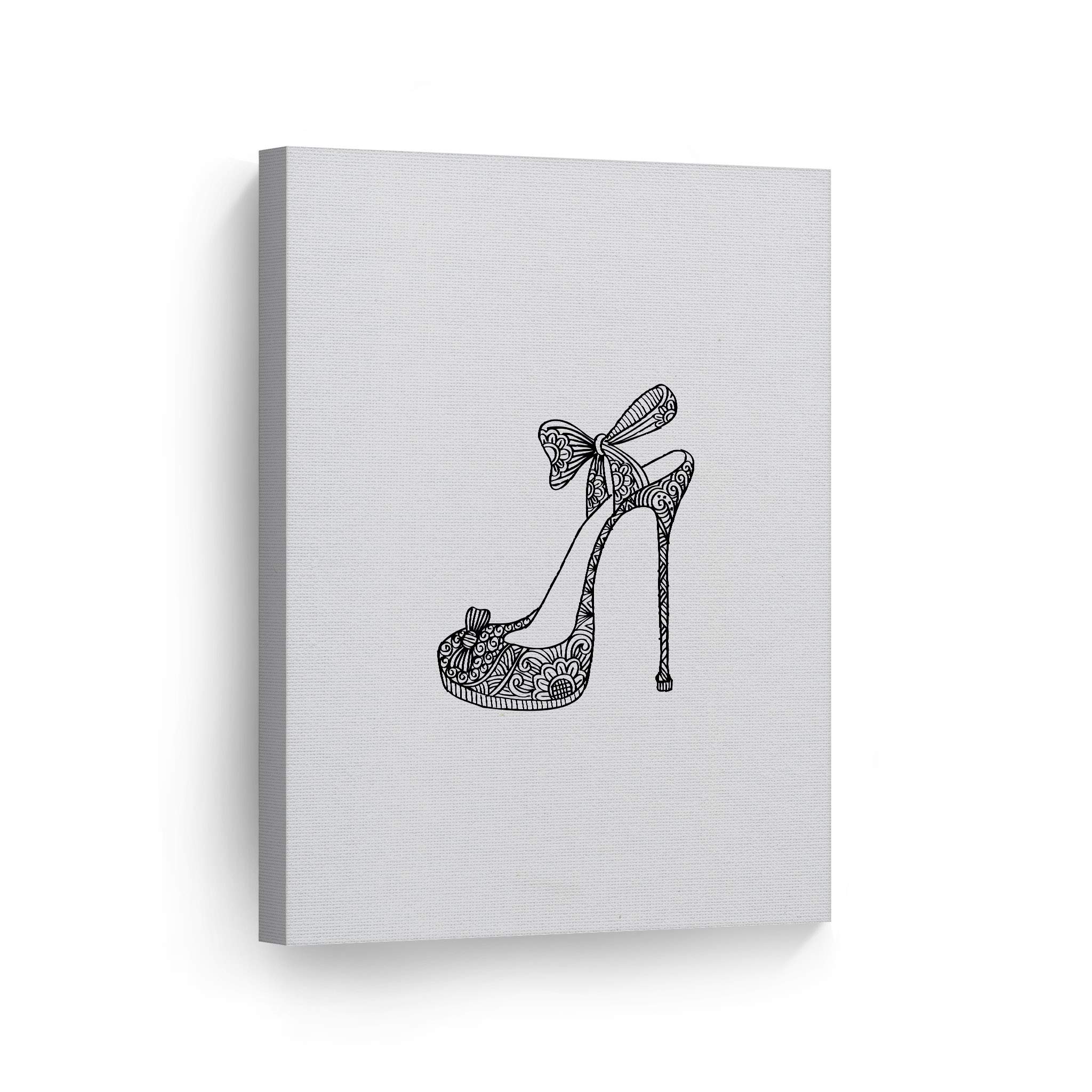 Black and White High Heels Floral Canvas Wall Art - Modern Fashion Print for Office, Bathroom, Teen Girls Room & Women's Dorm Decor - Ready to Hang 40x30 - Perfect for Living Room, Bedroom & Home Wall Decoration