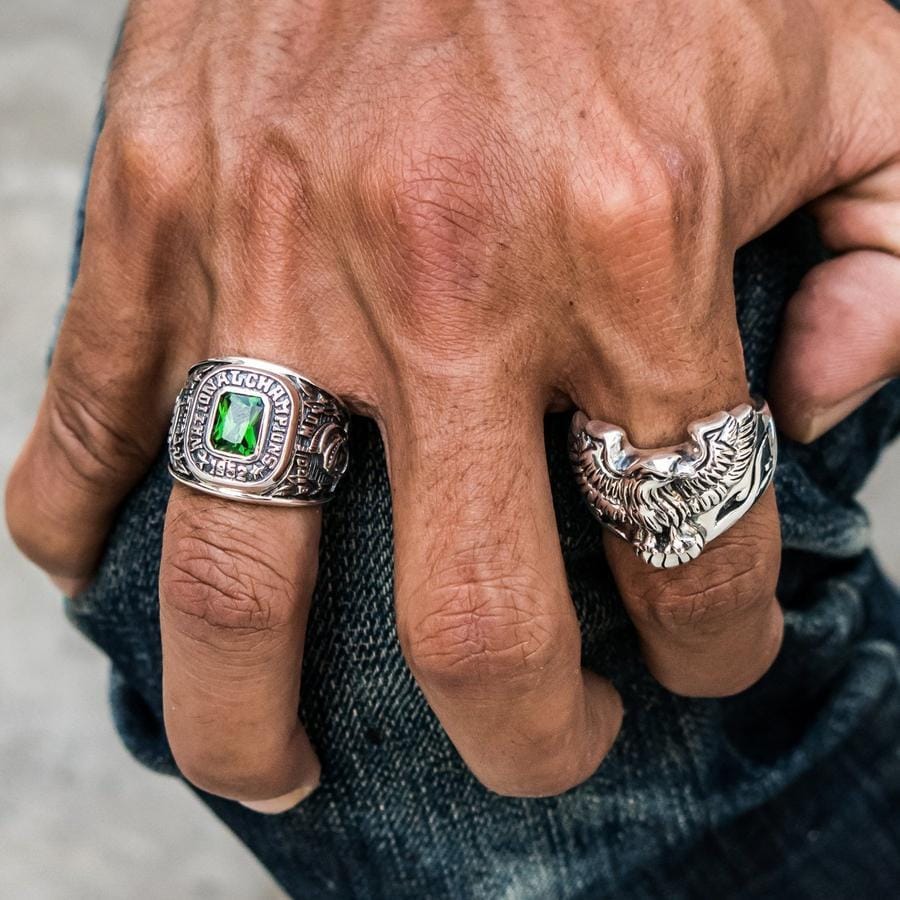 Emerald Green Stone Sterling Silver Men's Sport Ring - Durable & Stylish Jewelry for Active Lifestyles - Perfect for Gym, Workouts, and Everyday Wear