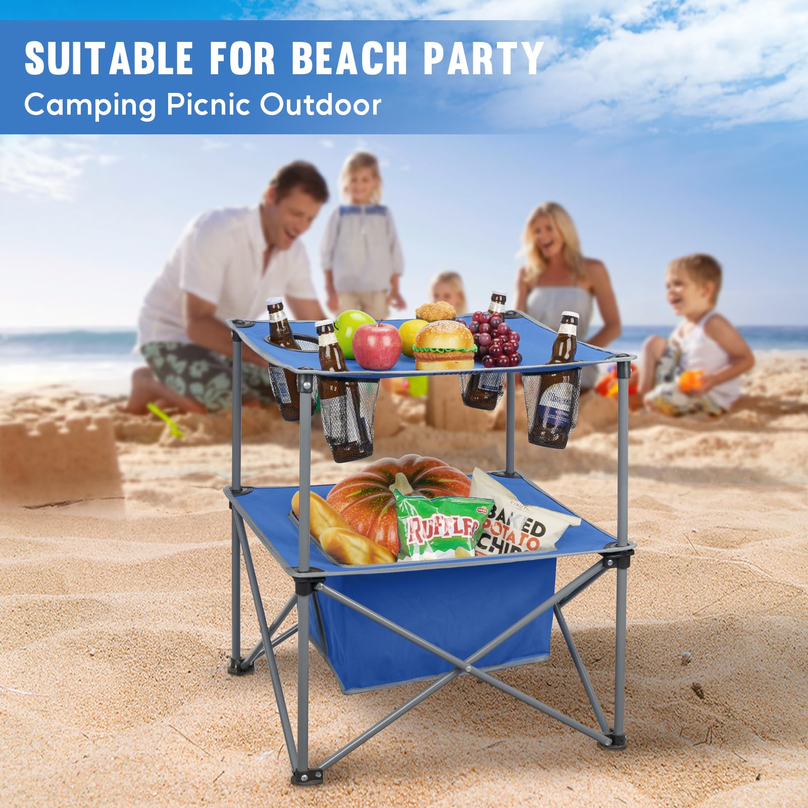 Portable Folding Camping Table - Lightweight Outdoor Picnic Table with 4 Cup Holders & Storage Bag - Collapsible Tailgating Table for Camping, Backyard BBQ, Beach, Park & Outdoor Concerts - Perfect for Picnics, Grilling & Tailgate Parties