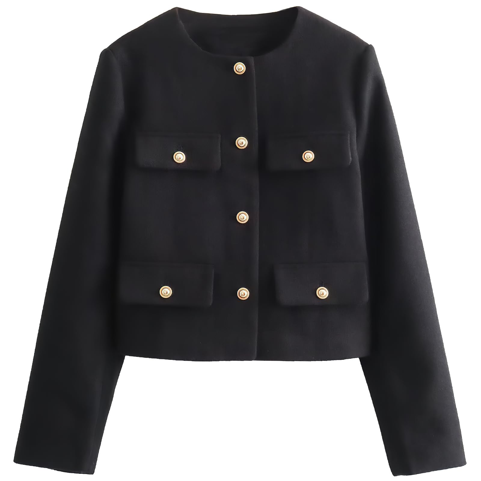 Ebossy Women's Petite Blazer Jacket - Slim Fit Button Down Long Sleeve Crop Top with Flap Pocket | Office Wear, Business Casual, Date Night Outfits