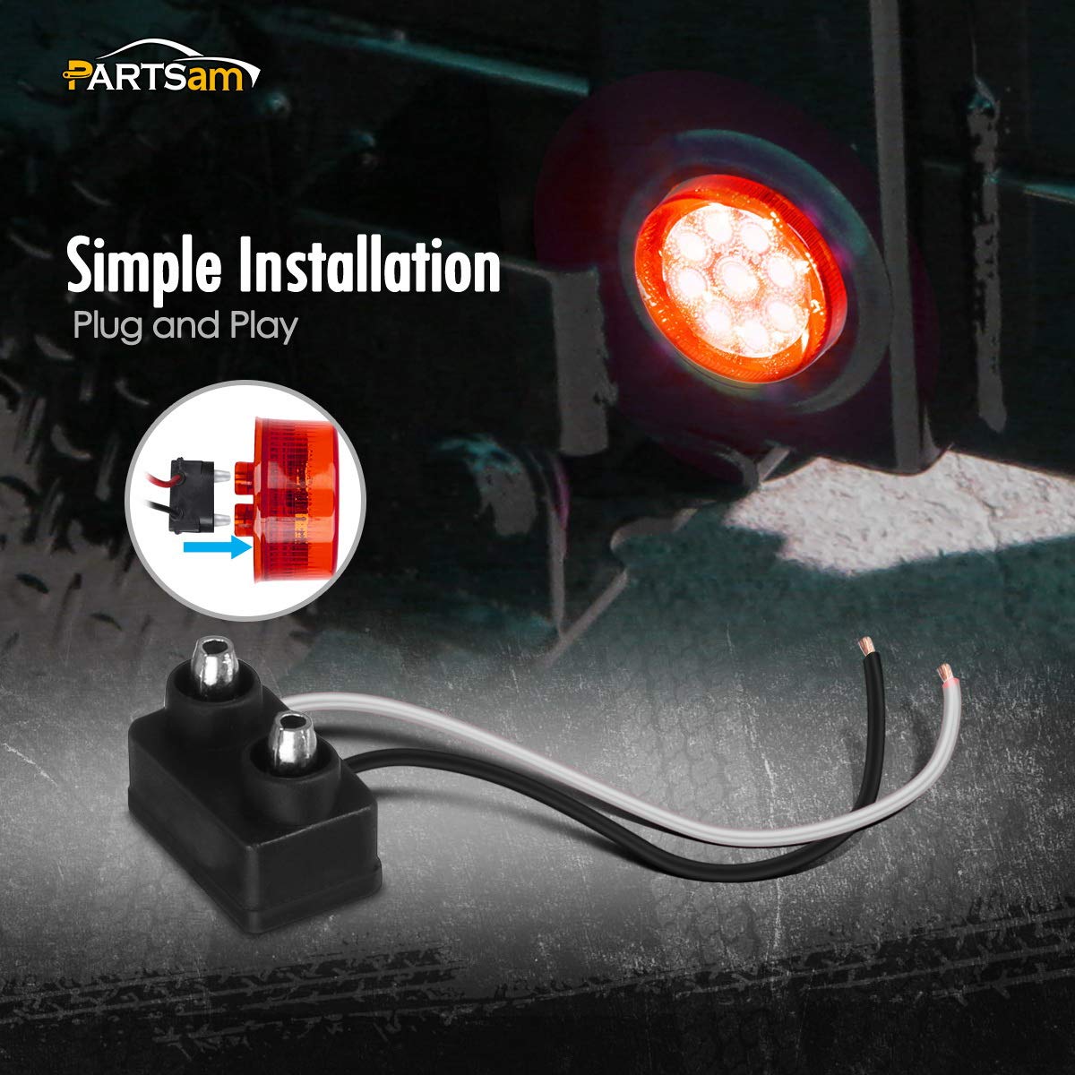 Partsam 10Pcs 2 Inch Round Red 9LED Side Marker Lights with Reflectors - Waterproof 12V Clearance Lights for Truck, Trailer, RV & Tractor (Ideal for Night Driving & Road Safety)