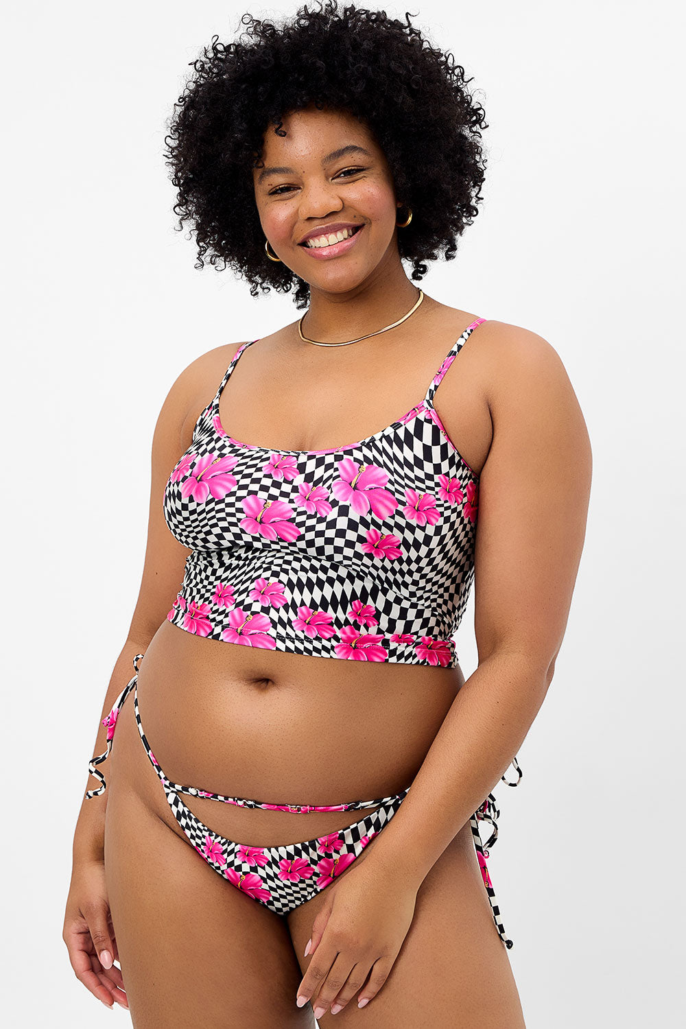 Meg Shine Tankini Bikini Top - Black Morrison Hibiscus Print Swimwear for Women | Beach Vacation, Pool Party & Summer Fashion