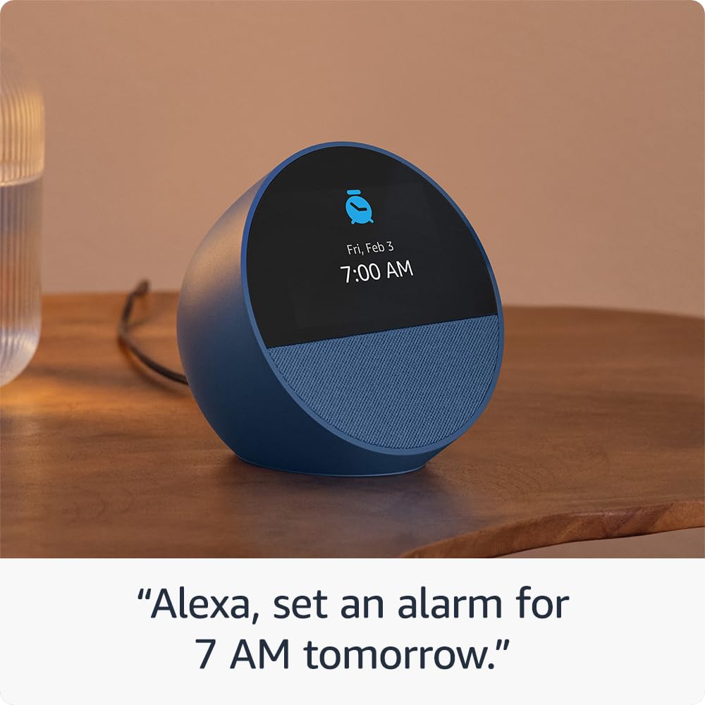 Amazon Echo Spot (Latest Model) - Smart Alarm Clock with Alexa, Black | Perfect for Nightstands, Offices & Kitchens | Voice Control, Weather Updates, Music Streaming & More