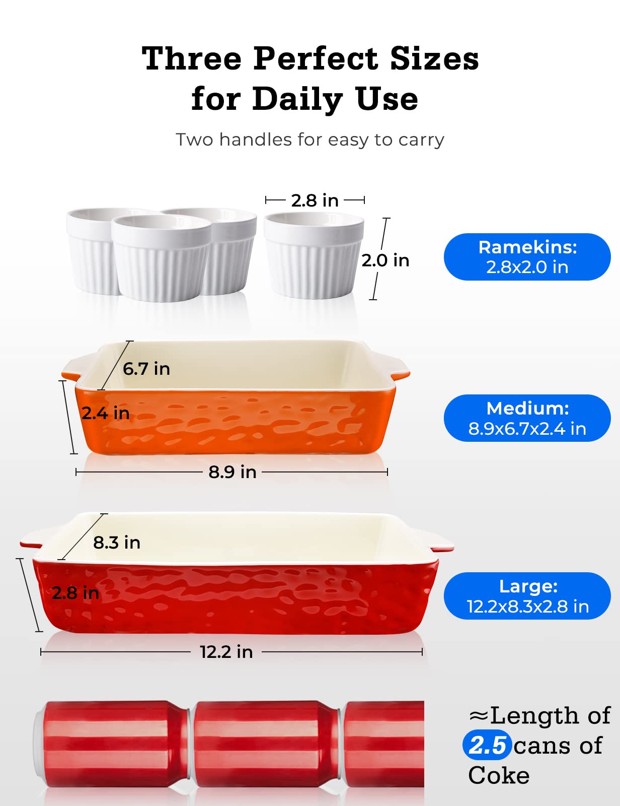 Premium Nonstick Ceramic Baking Dish & Ramekins Set - 2-Piece Casserole Dish with Handles, Oven Safe Bakeware for Soufflé, Lasagna, Cakes (Red) - Perfect for Holiday Cooking, Dinner Parties & Gift Giving