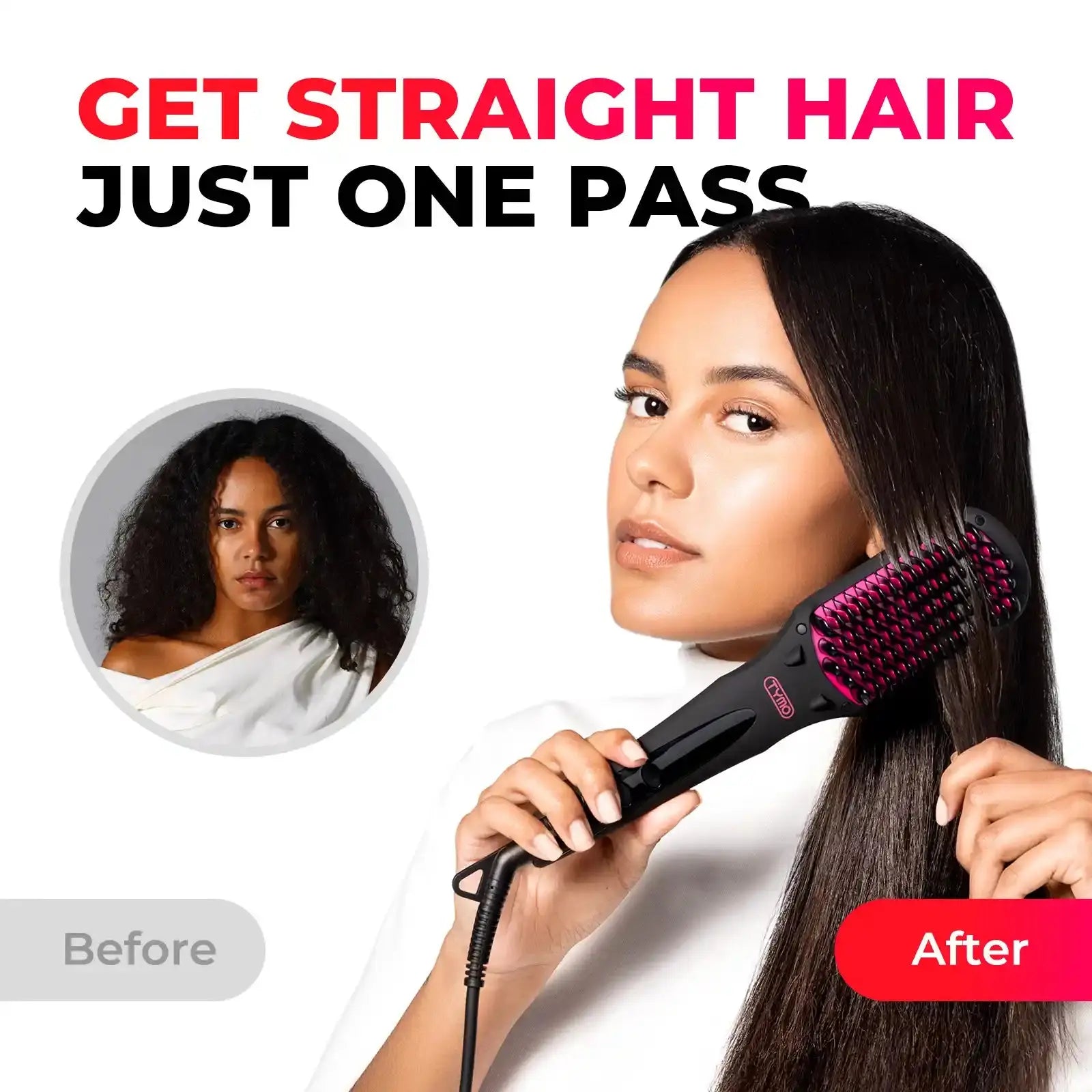TYMO Ionic Hair Straightener Brush - Professional Flat Iron for Smooth & Shiny Hair - Perfect for Home & Salon Styling, Travel & Gifting