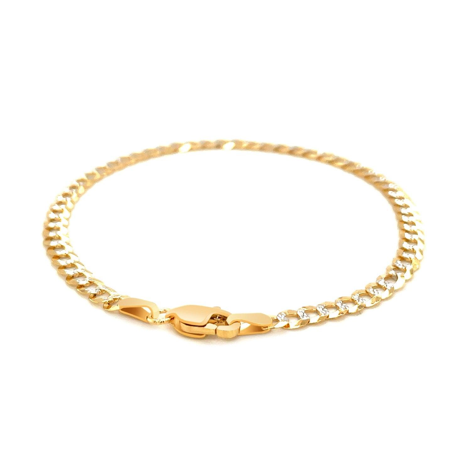 14K Two-Tone Gold Pave Curb Chain Bracelet 3.6mm Wide - Elegant Stackable Jewelry for Women, Perfect for Daily Wear, Parties & Special Occasions