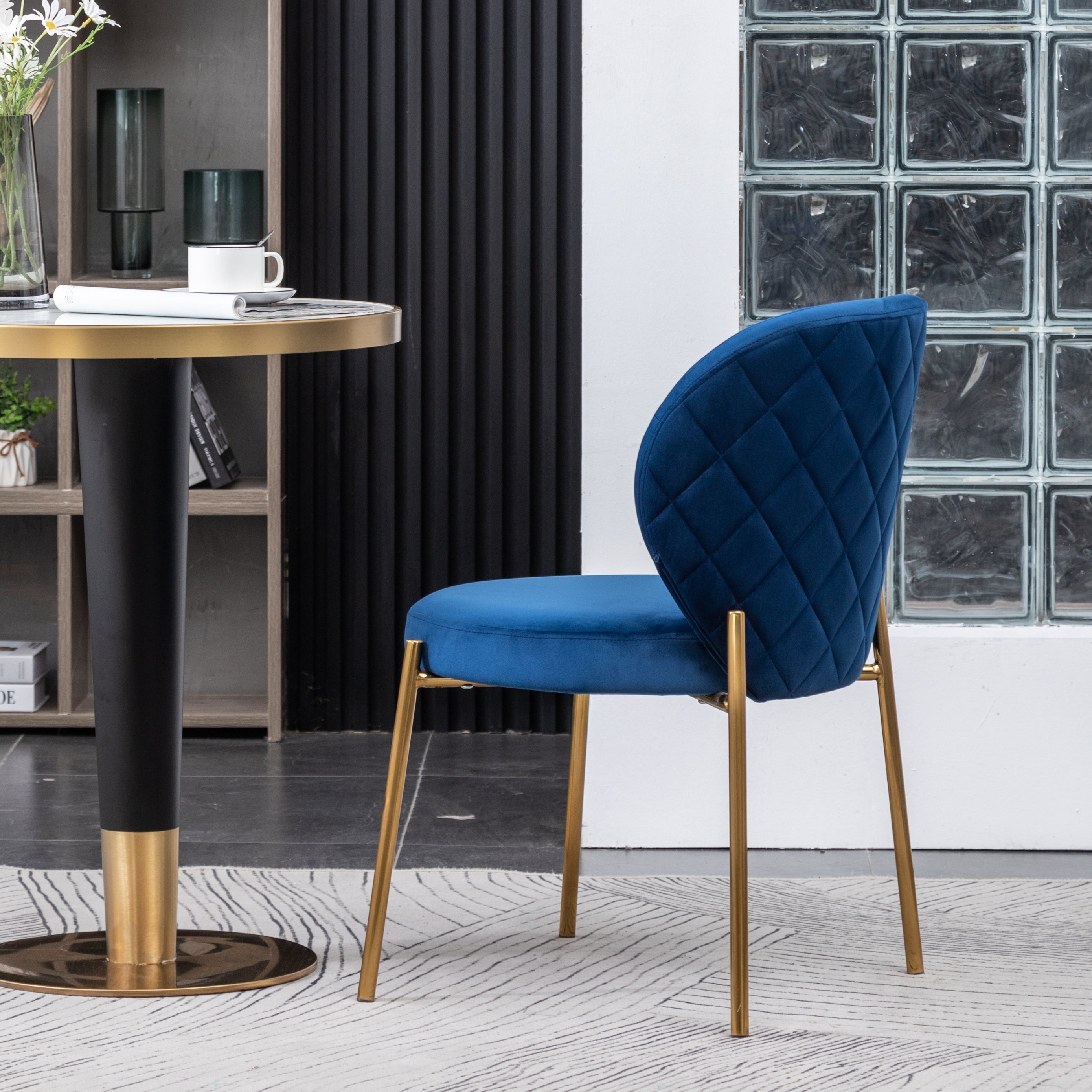 Roundhill Furniture Amoa Contemporary Velvet Upholstered Dining Chairs - Set of 2, Navy Blue Velvet, Modern Kitchen & Dining Room Seating, Comfortable Upholstered Chairs for Home, Restaurant or Office Use