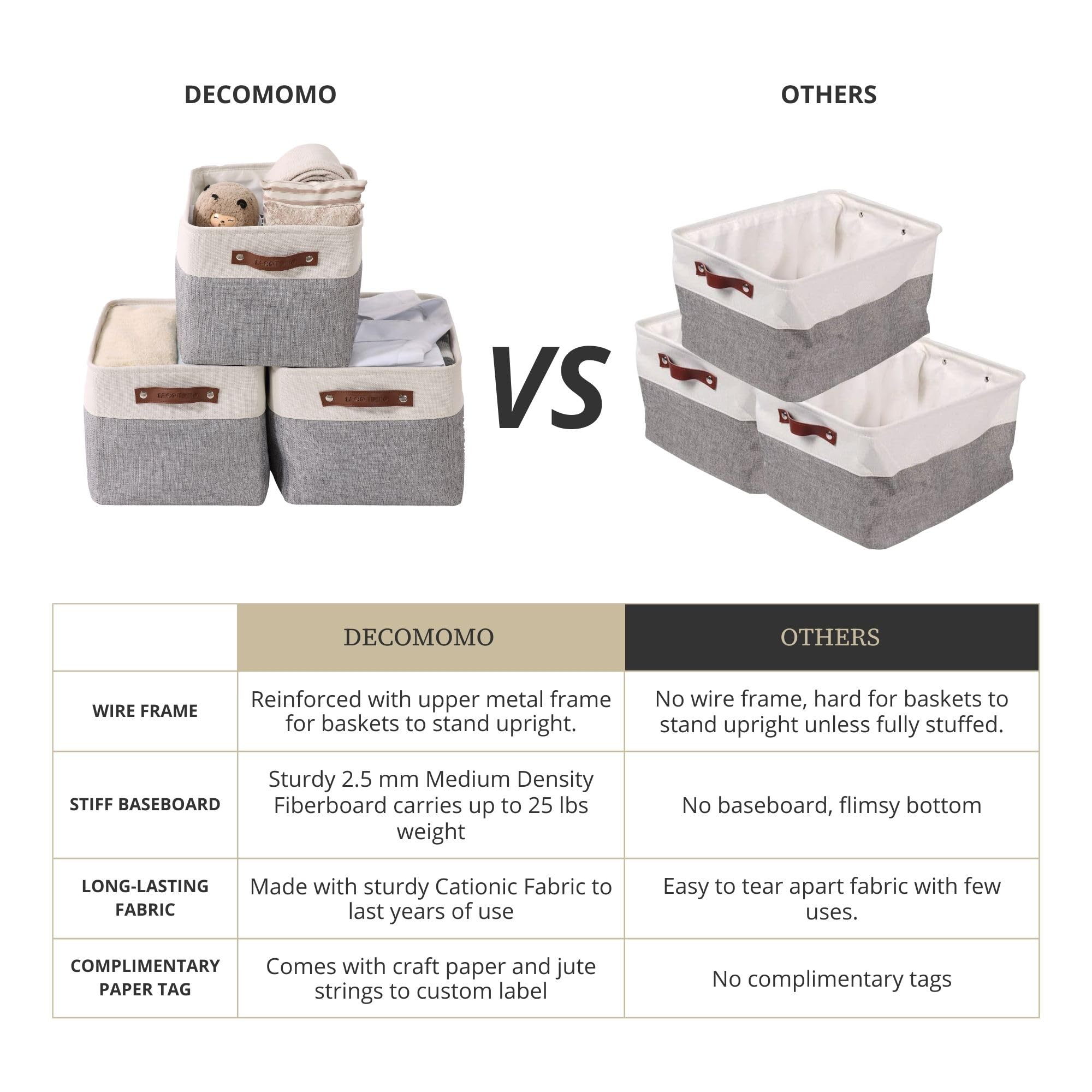 DECOMOMO Fabric Storage Bins - XL 4-Pack Grey & White Storage Baskets for Shelves, Closet Organization, Toys, Nursery - Perfect for Home, Office & Kids Room Storage Solutions