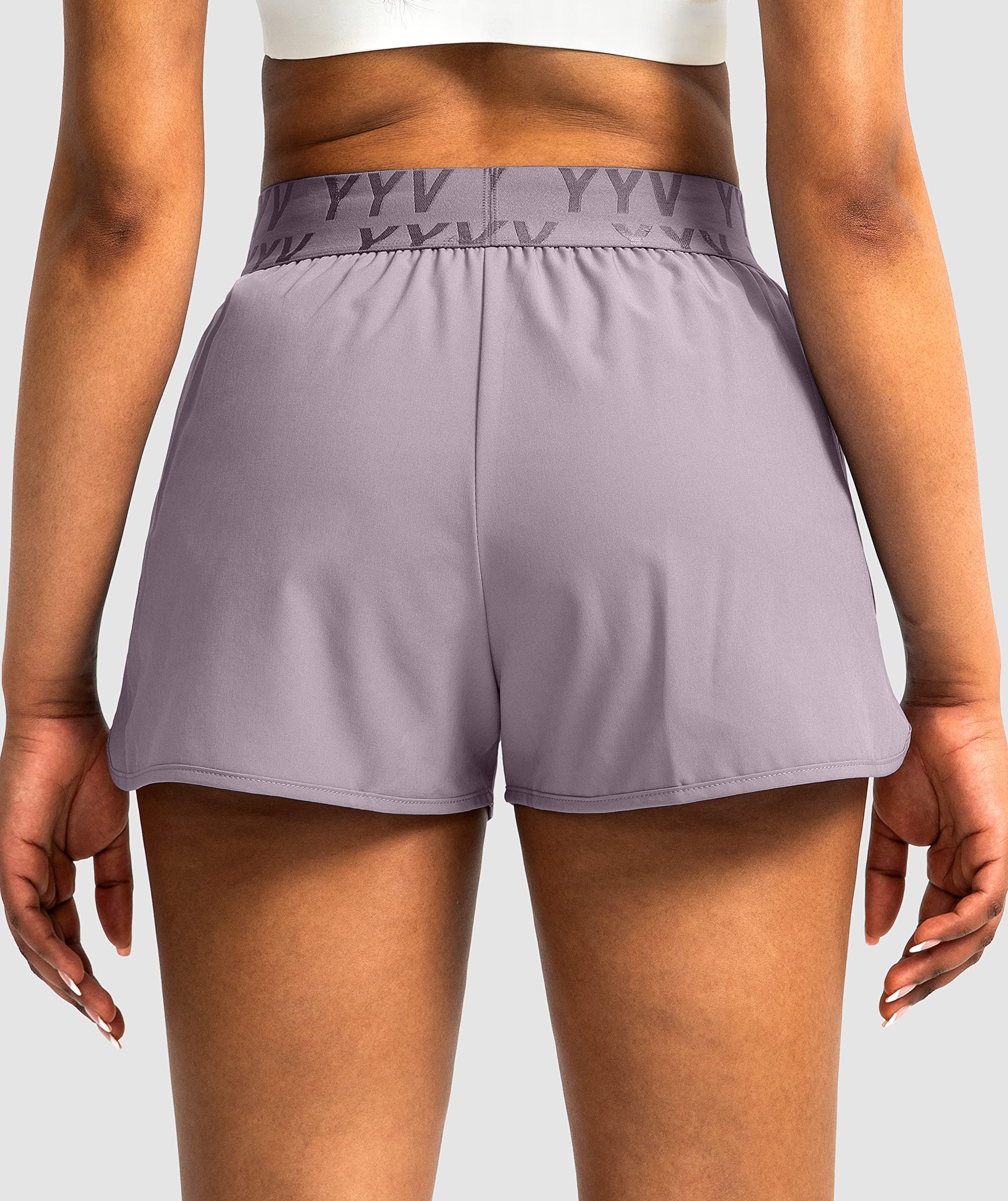 YYV Women's Running Shorts with Zipper Pockets - Quick-Dry Elastic Waist Athletic Gym Shorts with Liner - Perfect for Jogging, Workouts & Yoga