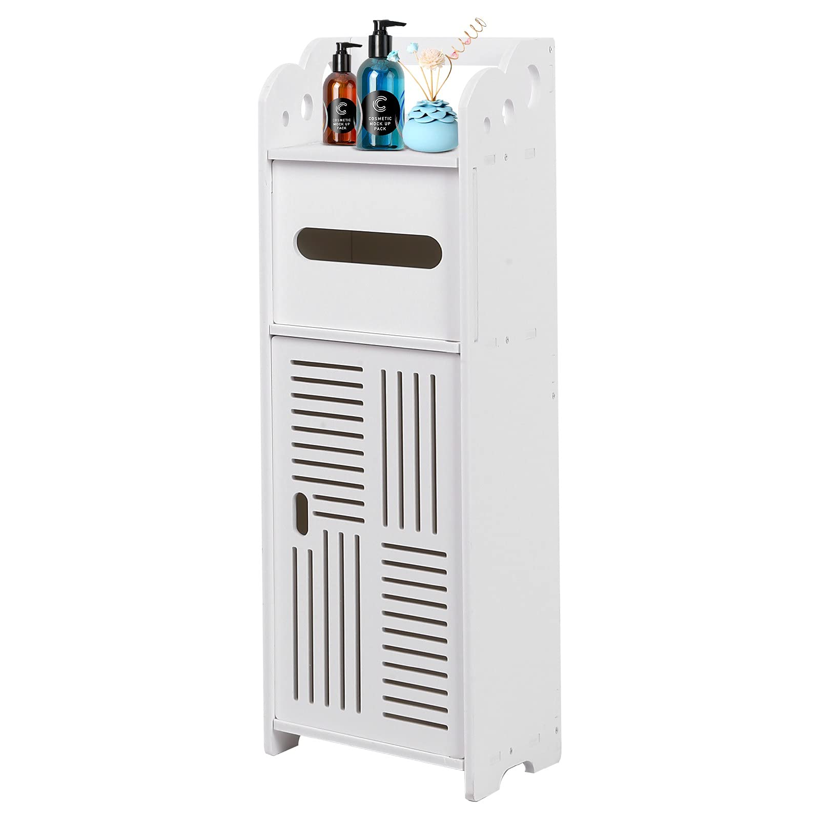 VPchoice White Wooden Bathroom Floor Cabinet with Drawer & Shutter Door - Storage Organizer for Bathroom, Laundry Room, or Closet - Space Saving Home Organization Solution