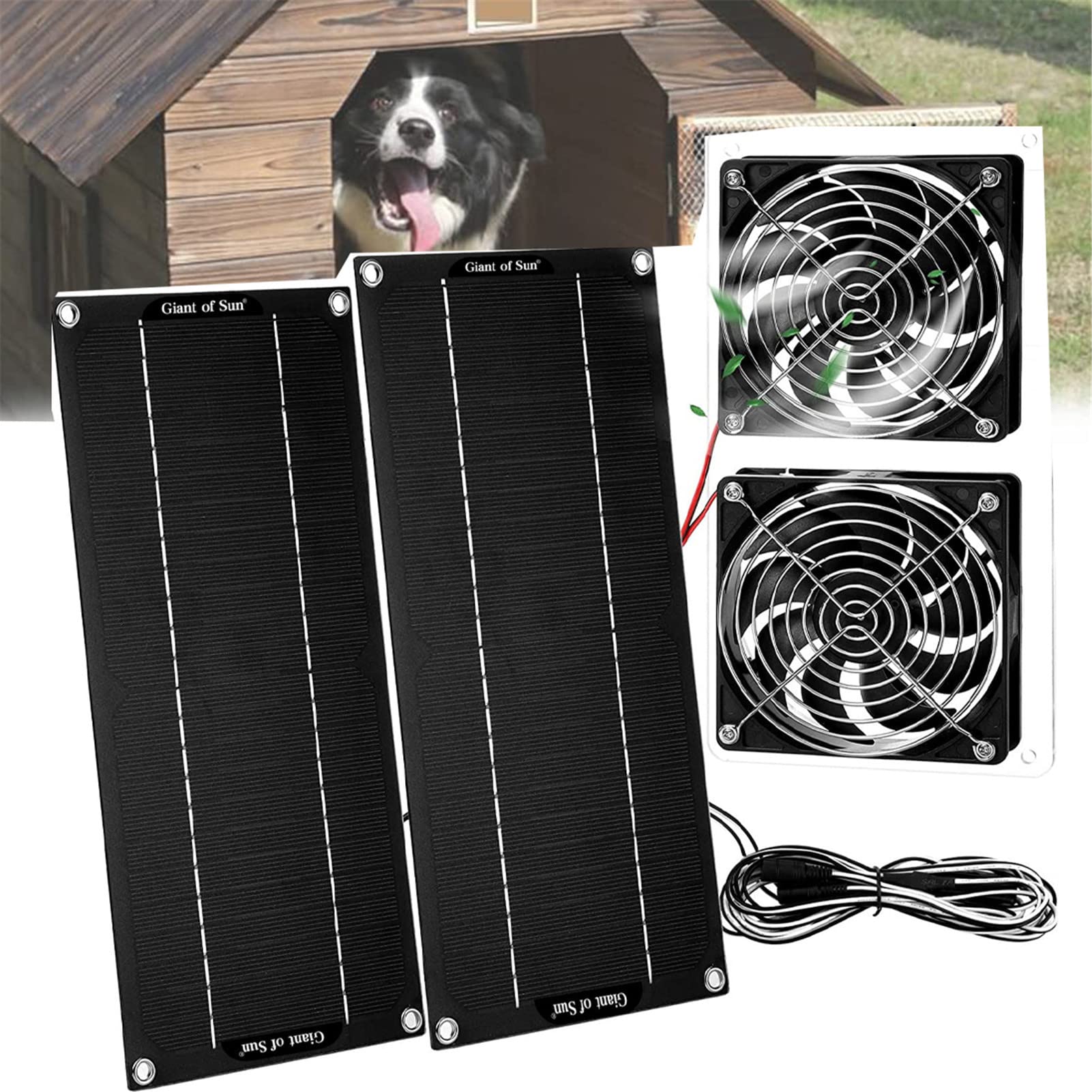 **10W 12V Solar Panel Fan Kit - Waterproof Solar Powered Dual Exhaust Fan for Chicken Coop, Greenhouse, Dog House & Shed - DIY Cooling Ventilation for Pet Houses, Windows & Outdoor Projects**    *(Perfect for keeping pets cool, improving air circulation in greenhouses, and reducing heat in sheds or coops!)*