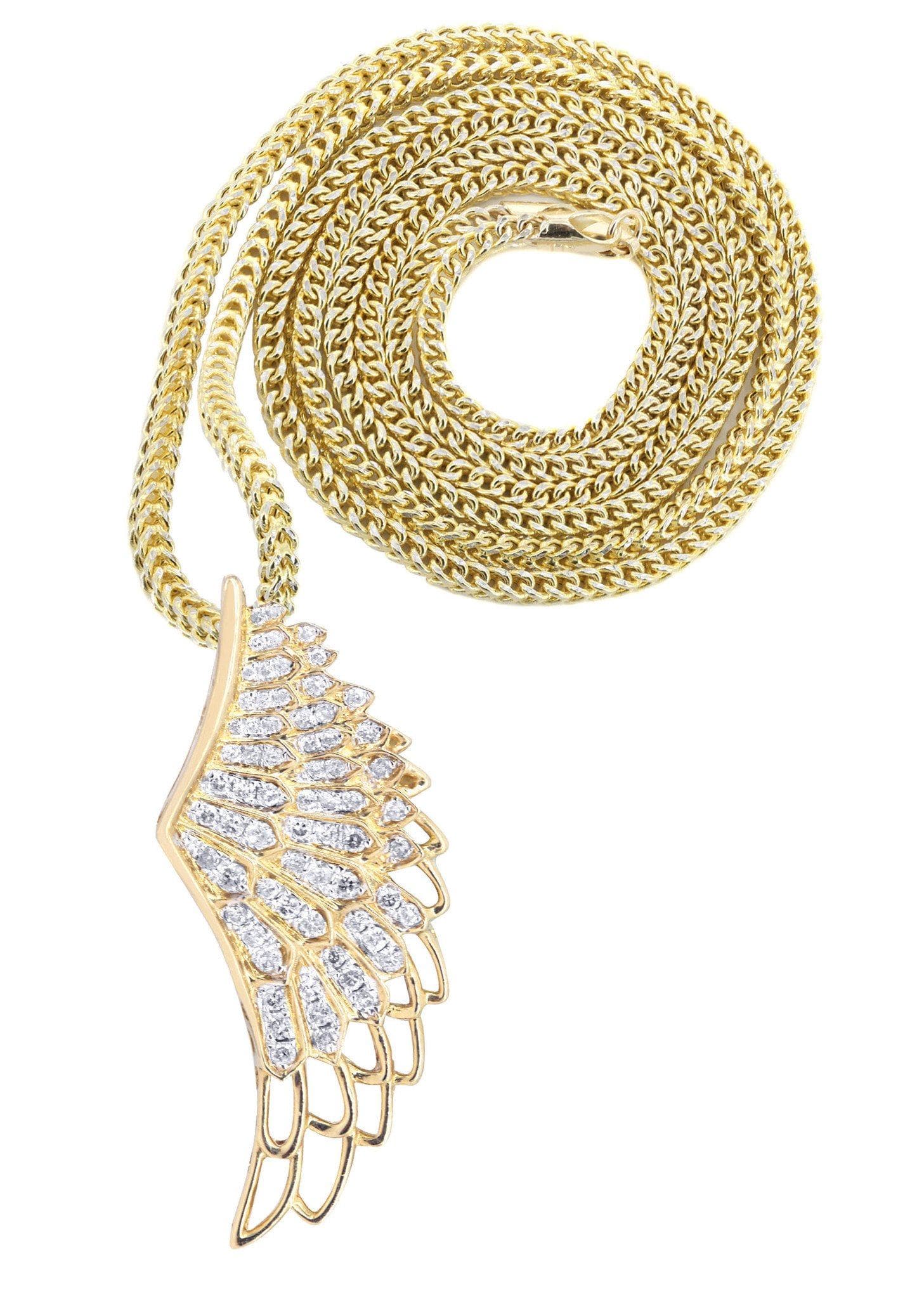 10K Yellow Gold Angel Wing Diamond Necklace - 0.82 Carats | Elegant Pendant for Women, Gift for Her, Birthday, Anniversary, Valentine's Day Jewelry