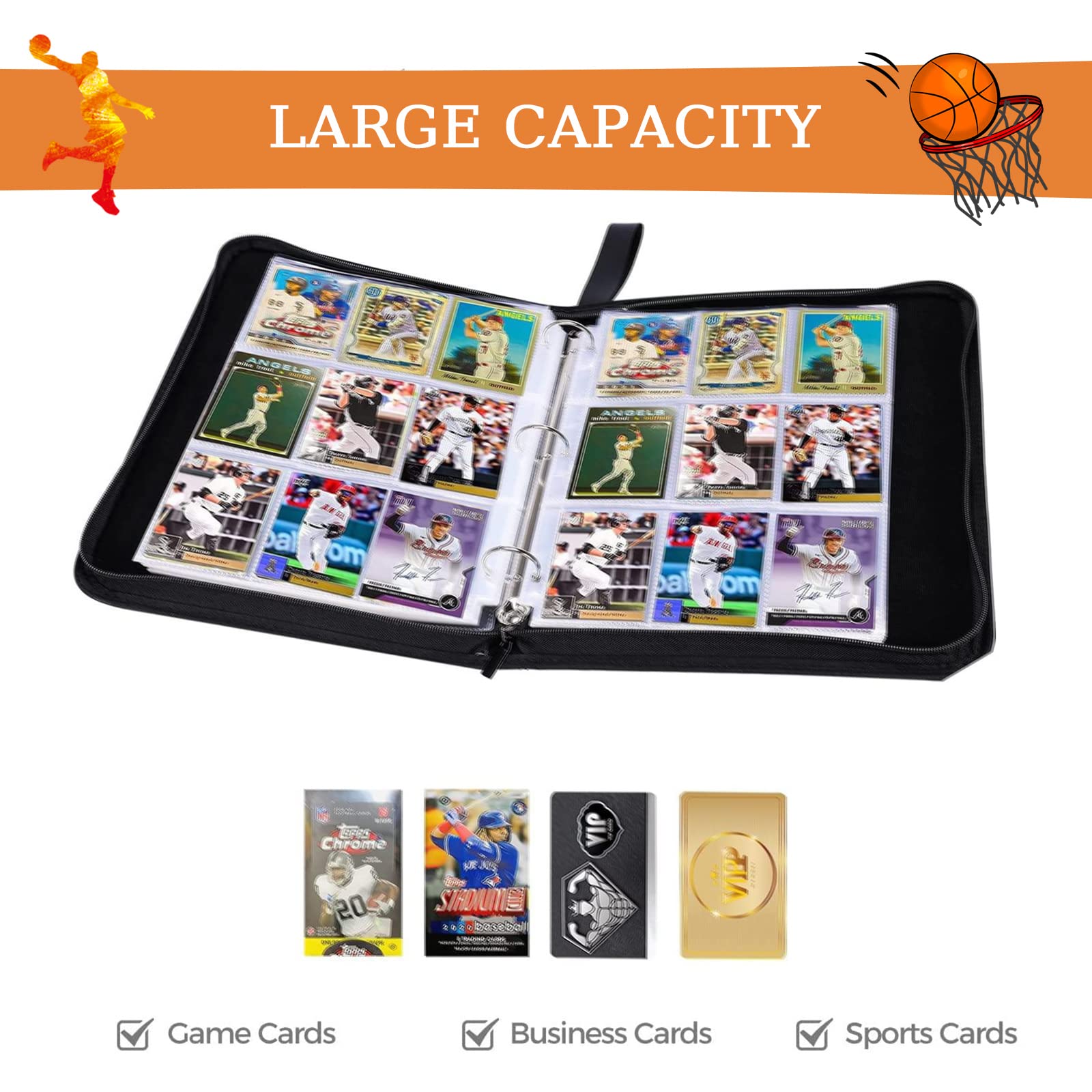 900 Pocket Basketball Trading Cards Binder - Premium 9-Pocket Collector Album with 50 Removable Sleeves for Sports & Basketball Cards | Perfect for Card Collectors, Storage & Organization